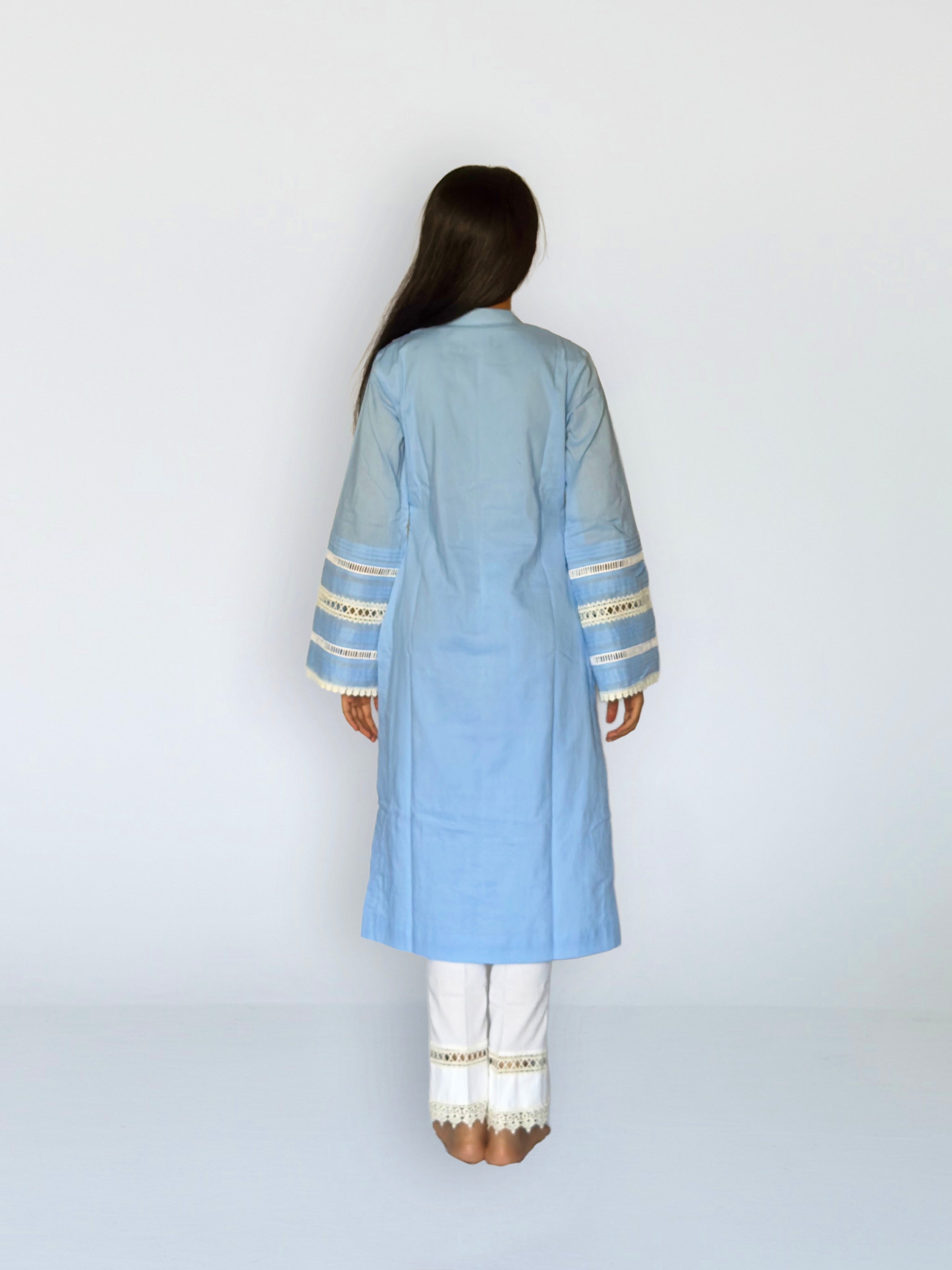 Powder Blue Cottan Straight Kurta Set