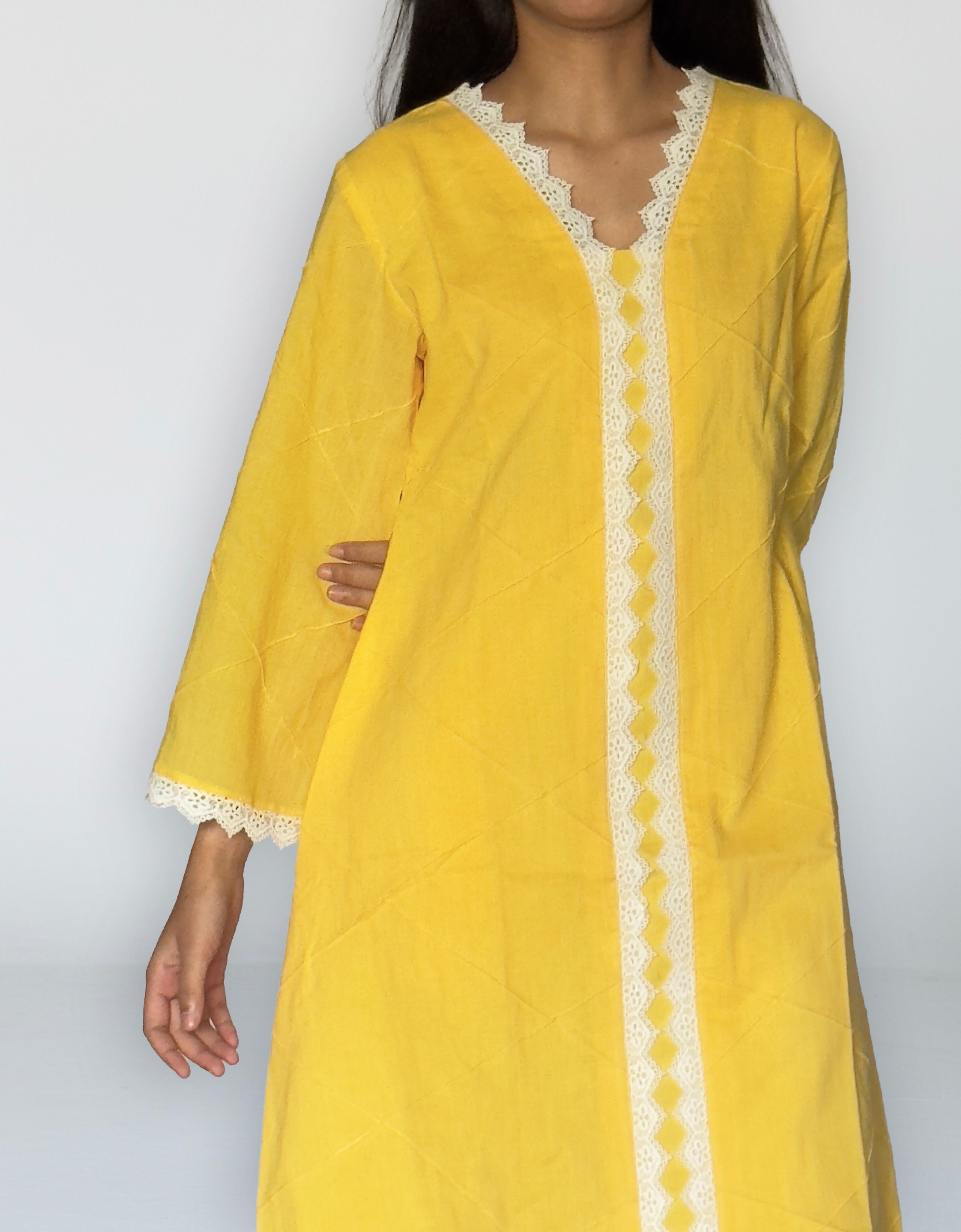 Sunshine Yellow Cottan Co-ord With Lace