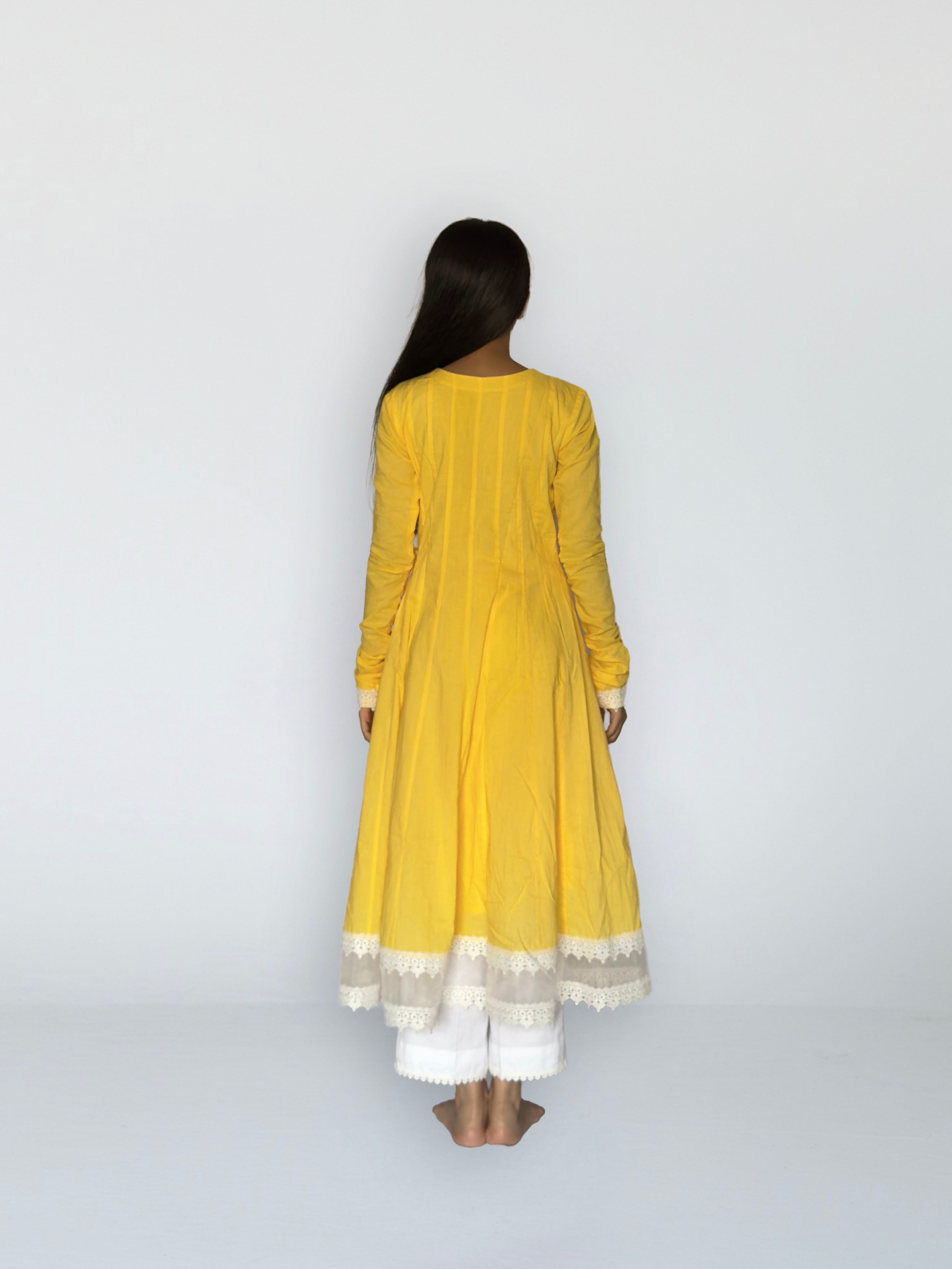 Sunshine Yellow Cottan Angrakha Anarkali Kurta Set