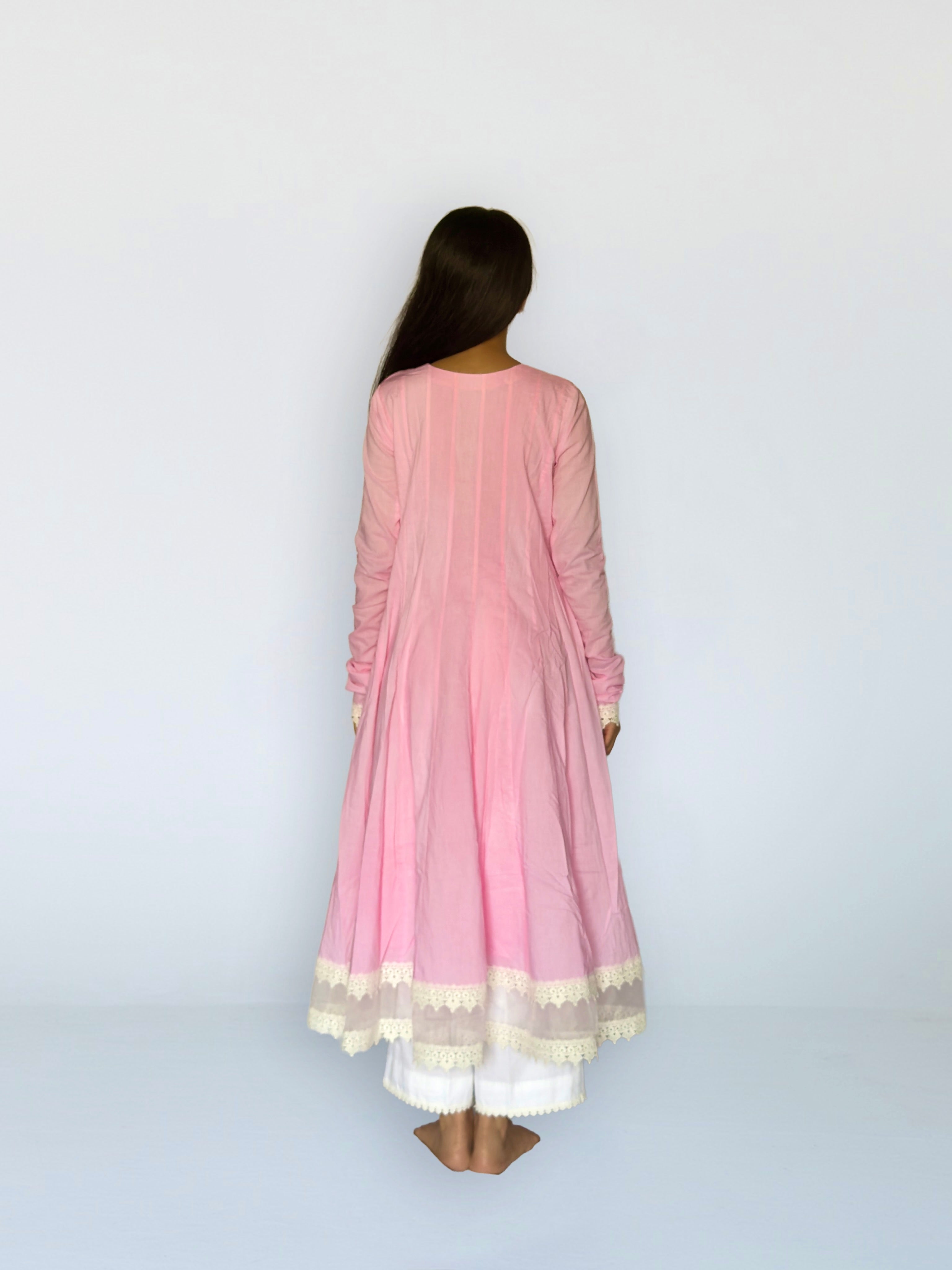 Pink cottan angrakha anarkali kurta set