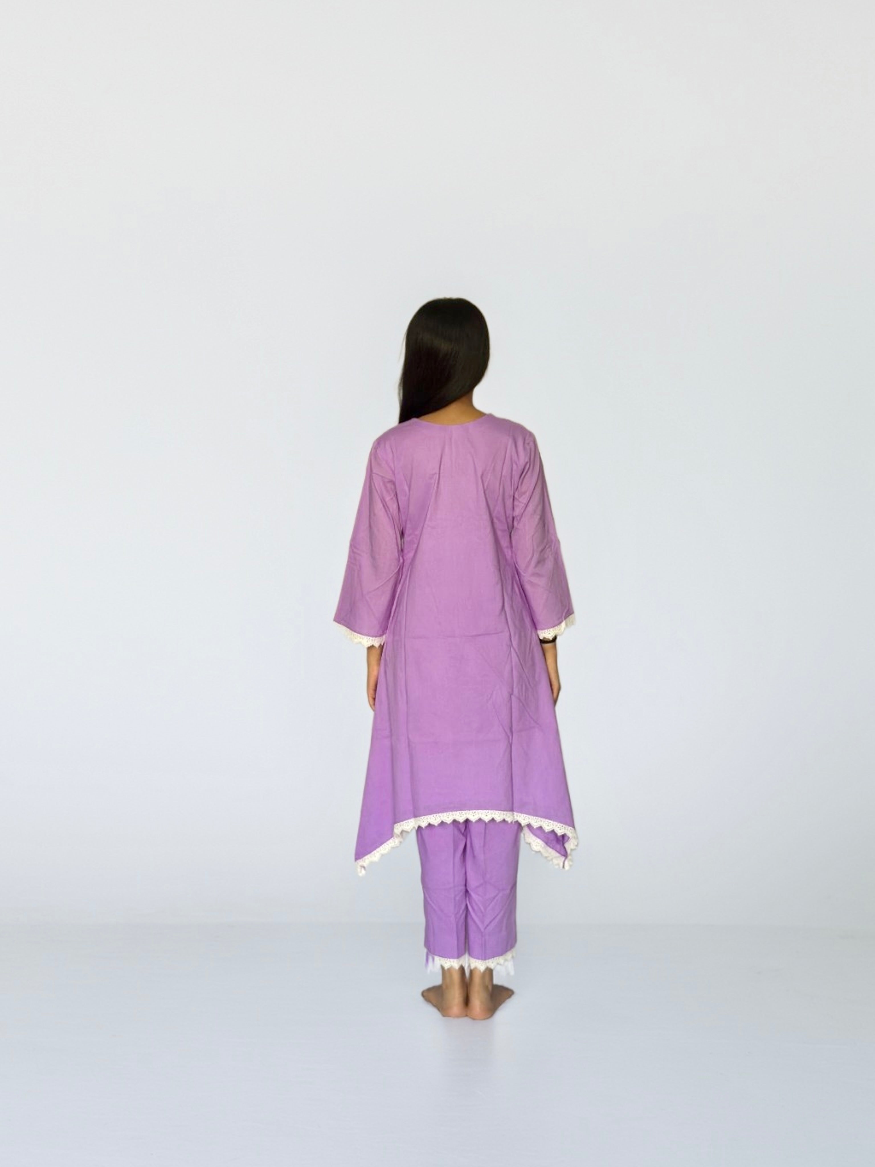 Lilac Cottan Co-ord With Lace