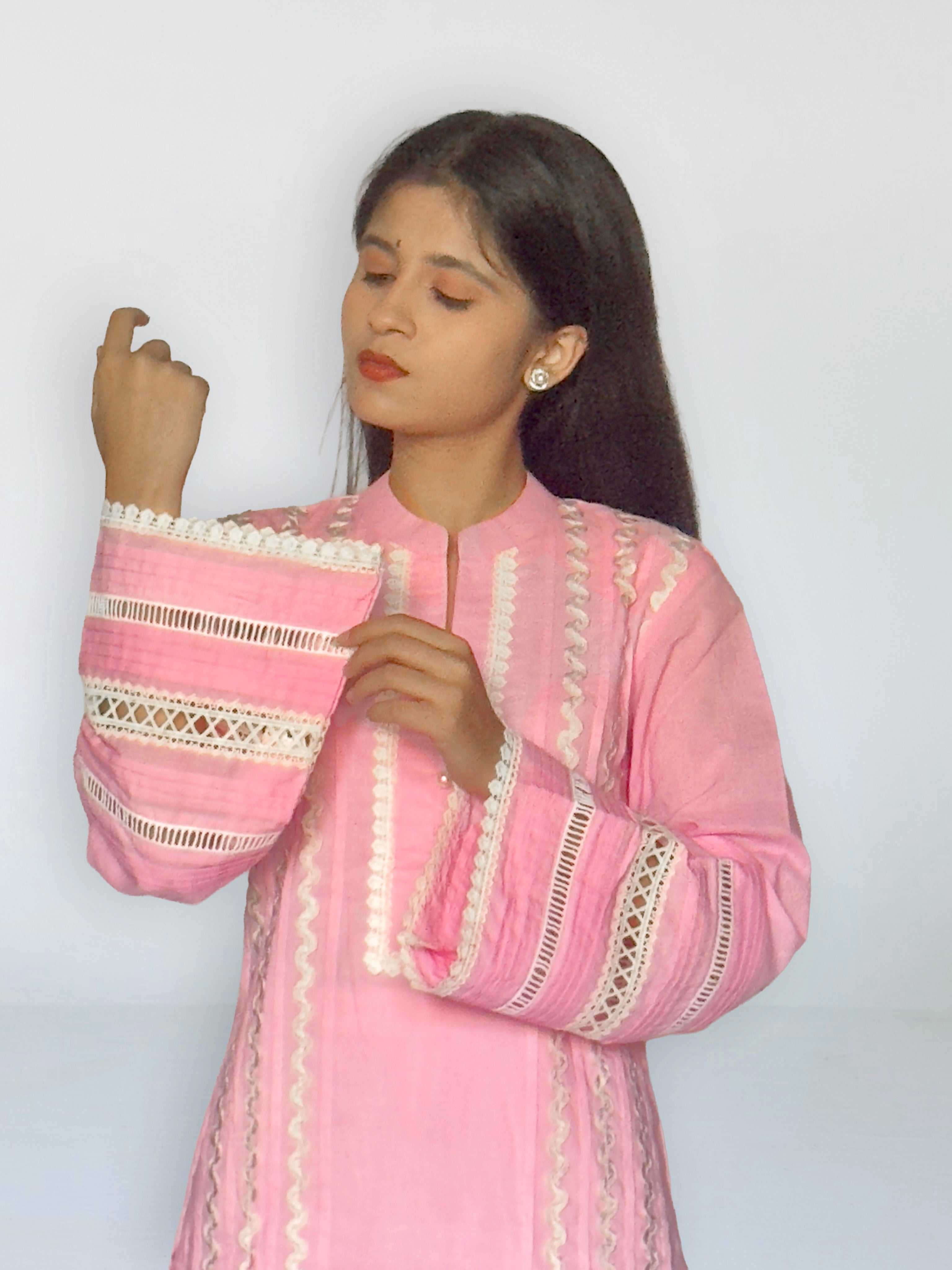Pink Cottan Straight Kurta Set