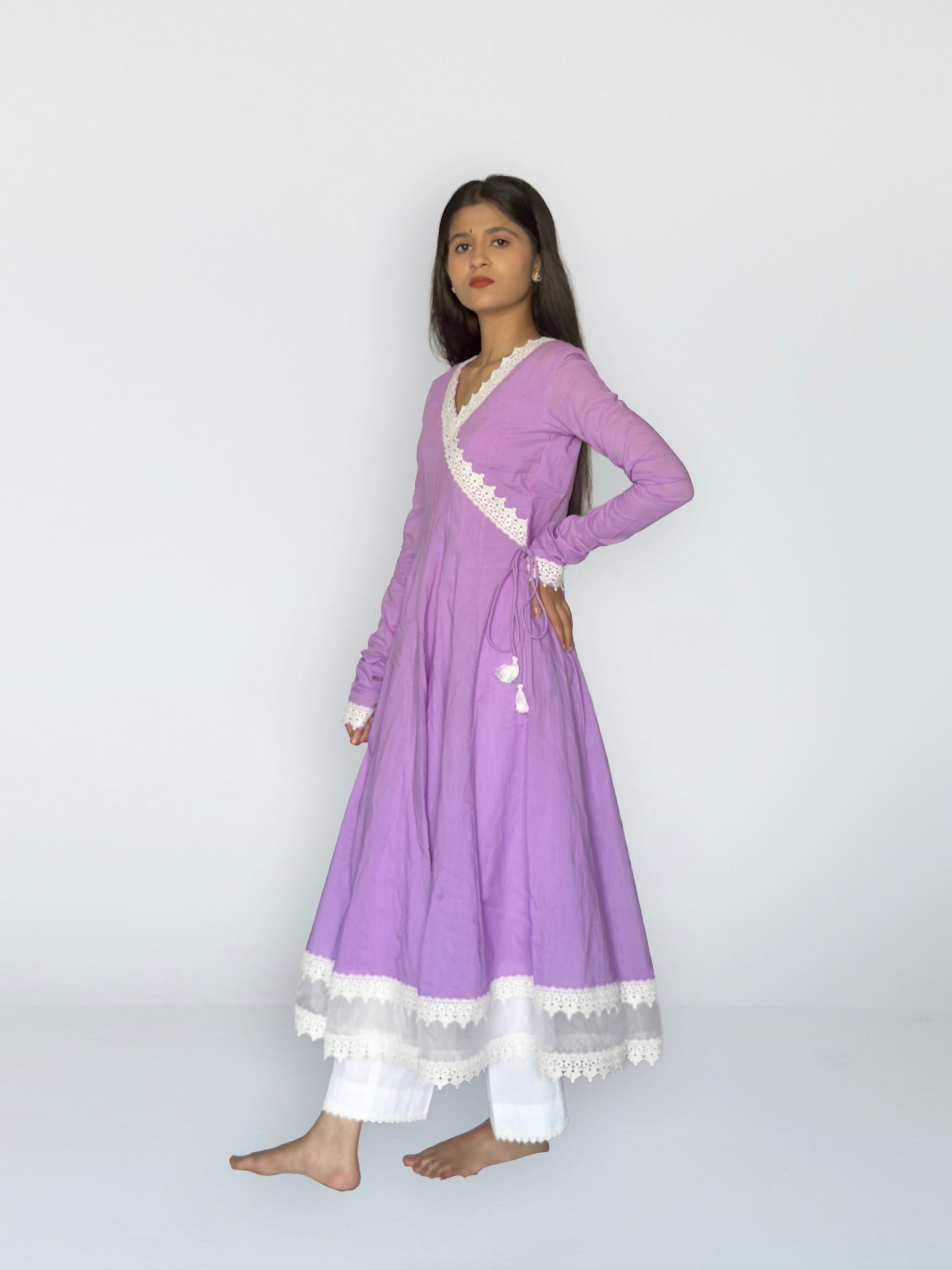 Lilac Cottan Angrakha Anarkali Kurta Set