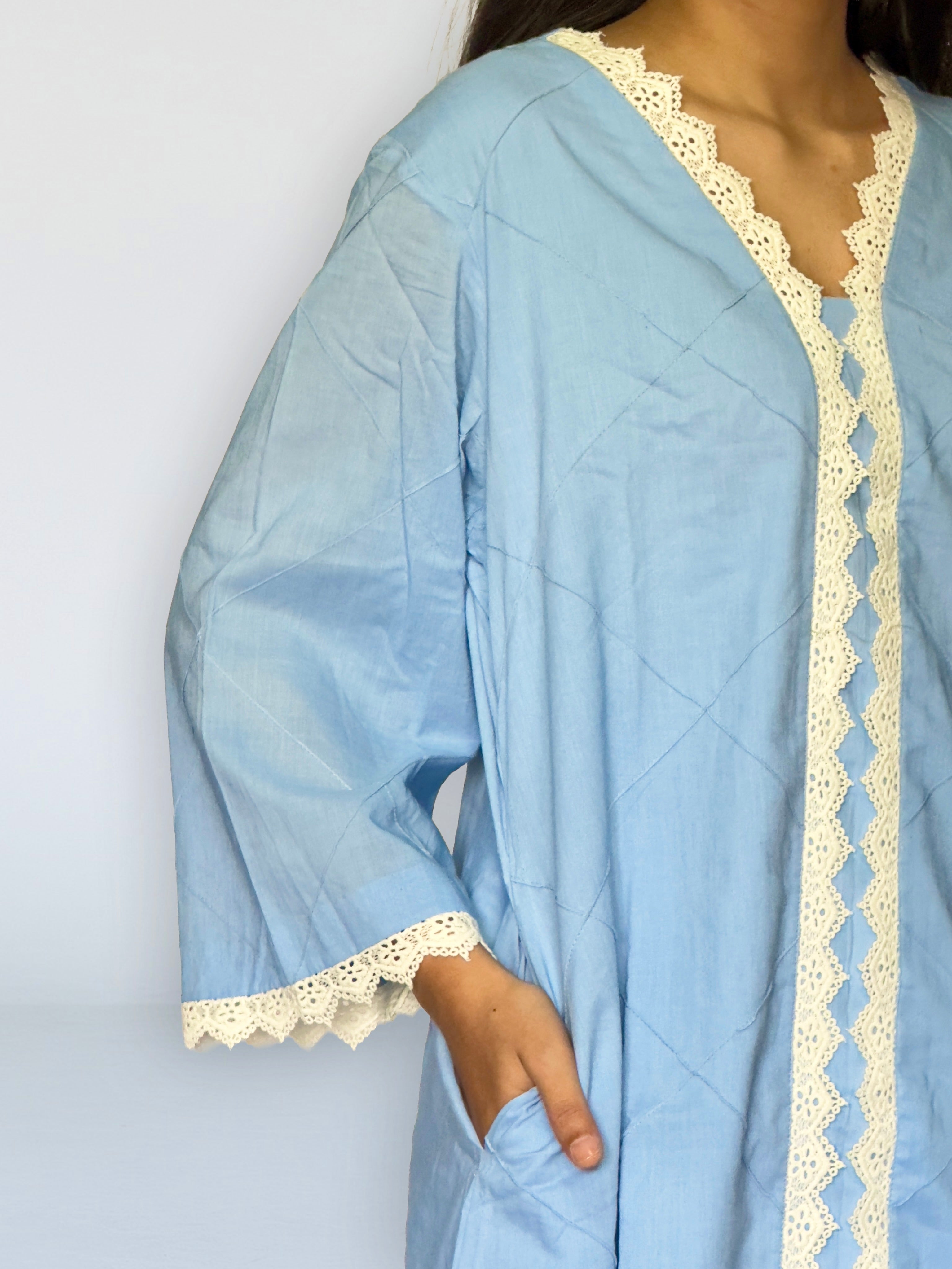 Powder Blue Cottan Co-ord With Lace