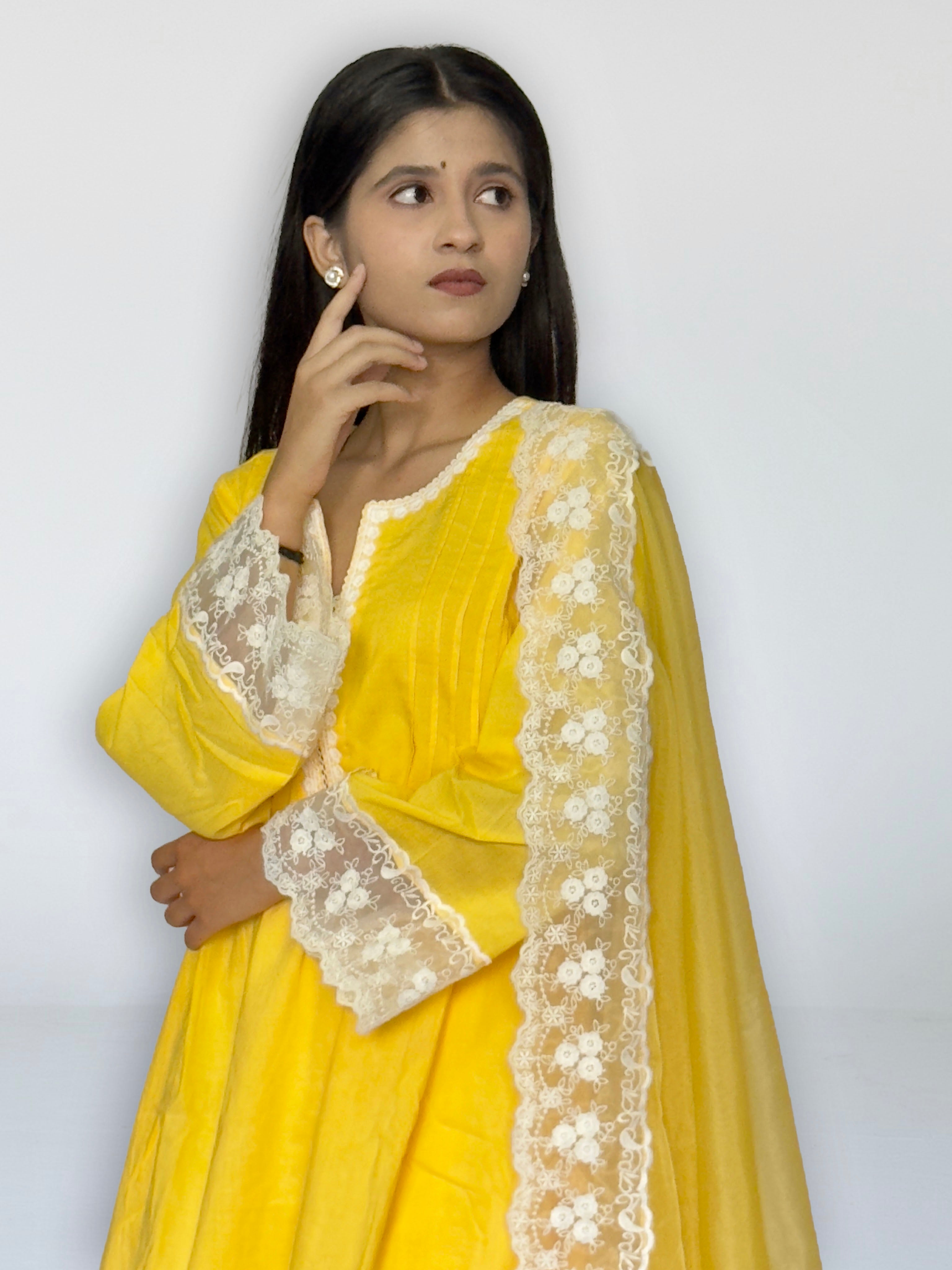 Sunshine Yellow Cottan A-Line Short Kurta Set