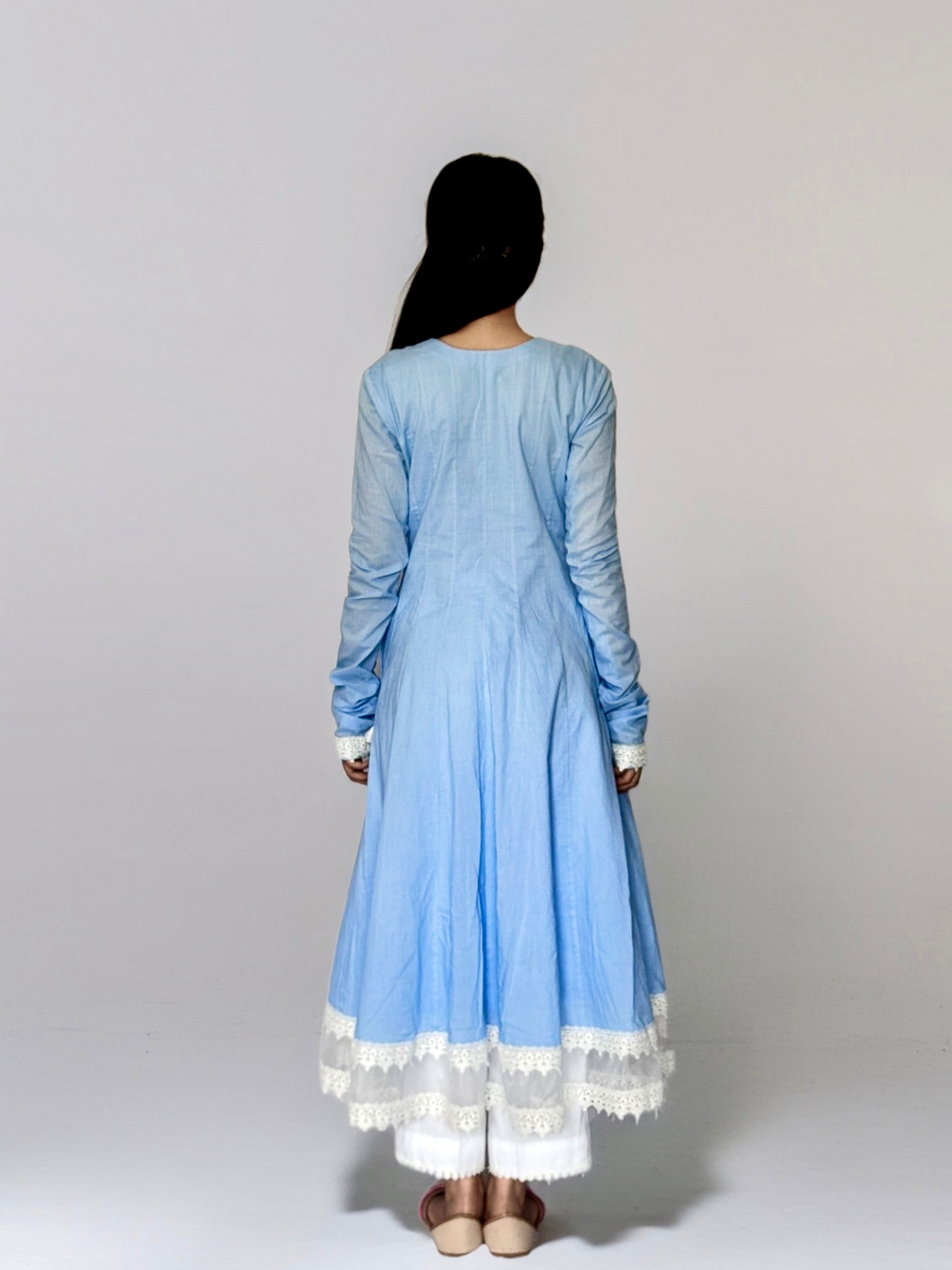 Powder Blue Cottan Angrakha Anarkali Kurta Set