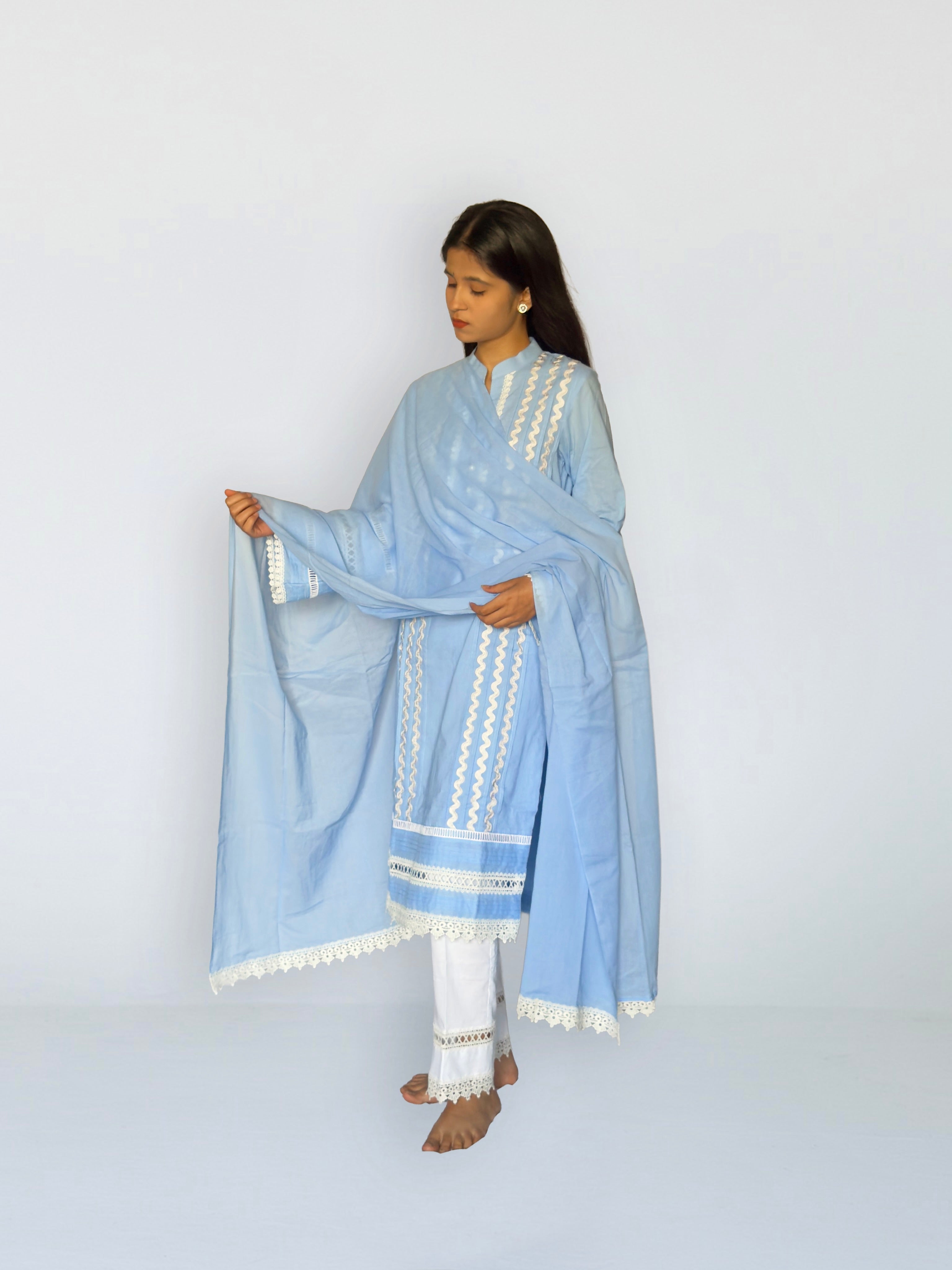 Powder Blue Cottan Straight Kurta Set
