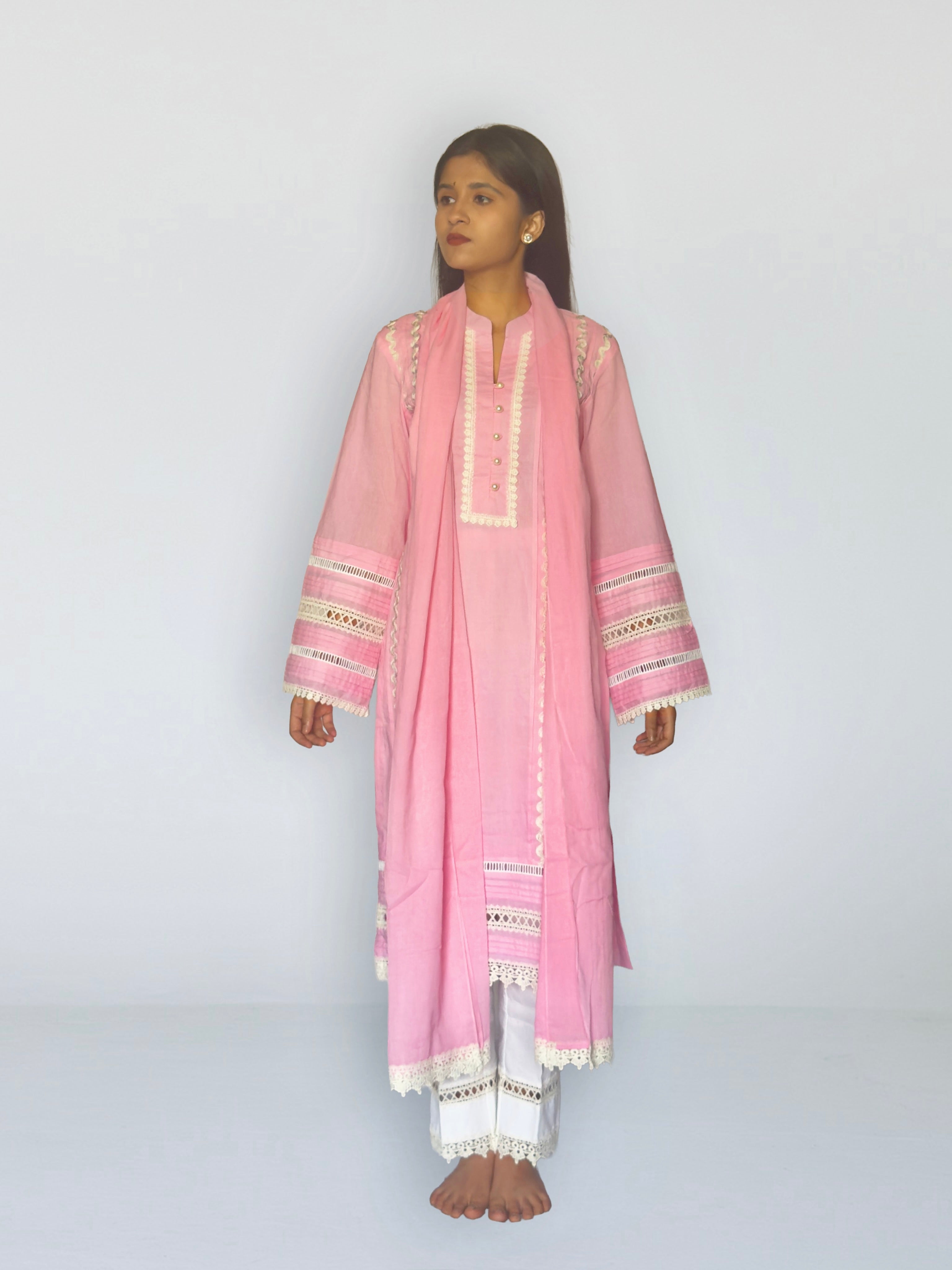 Pink Cottan Straight Kurta Set