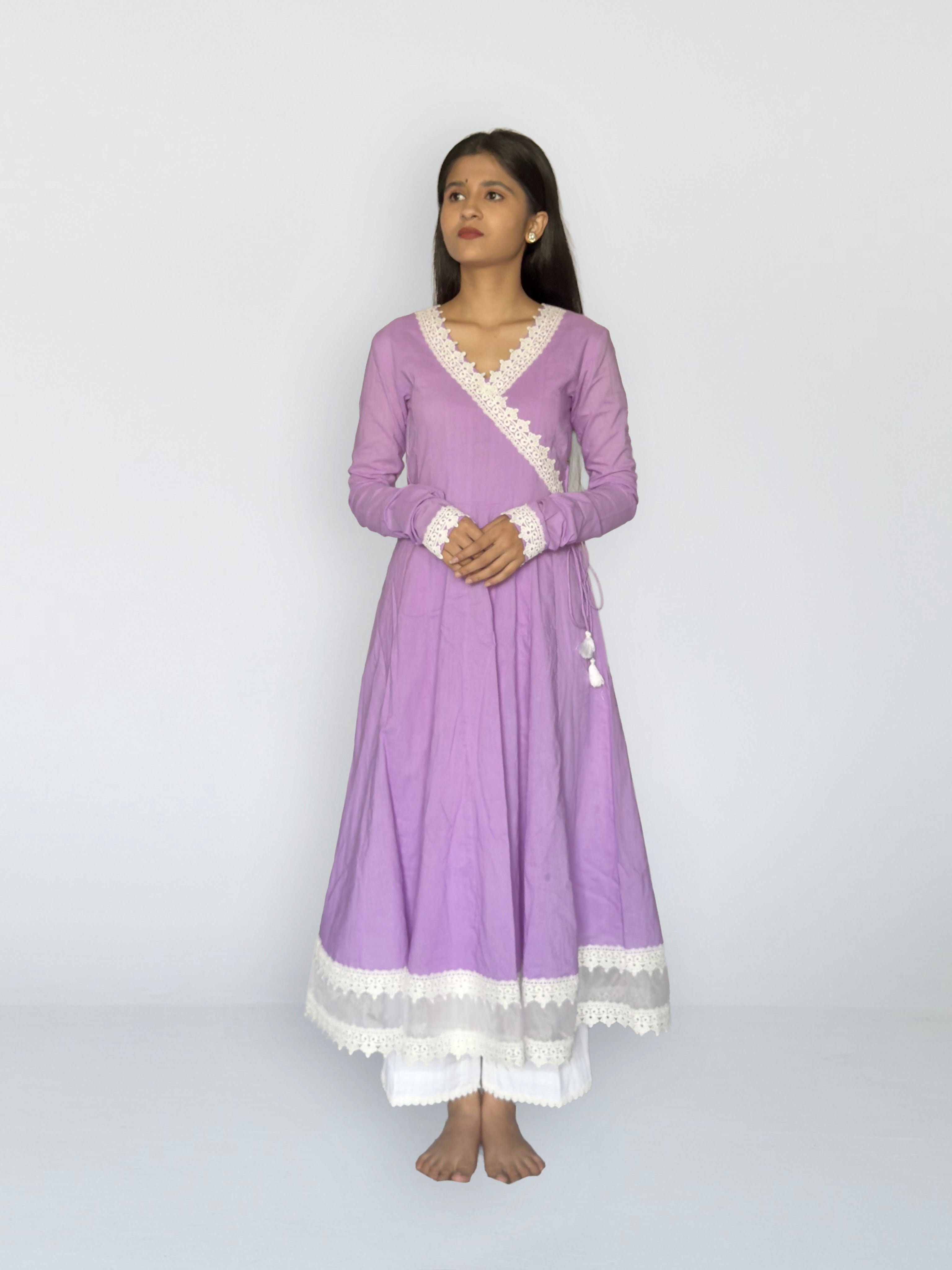 Lilac Cottan Angrakha Anarkali Kurta Set