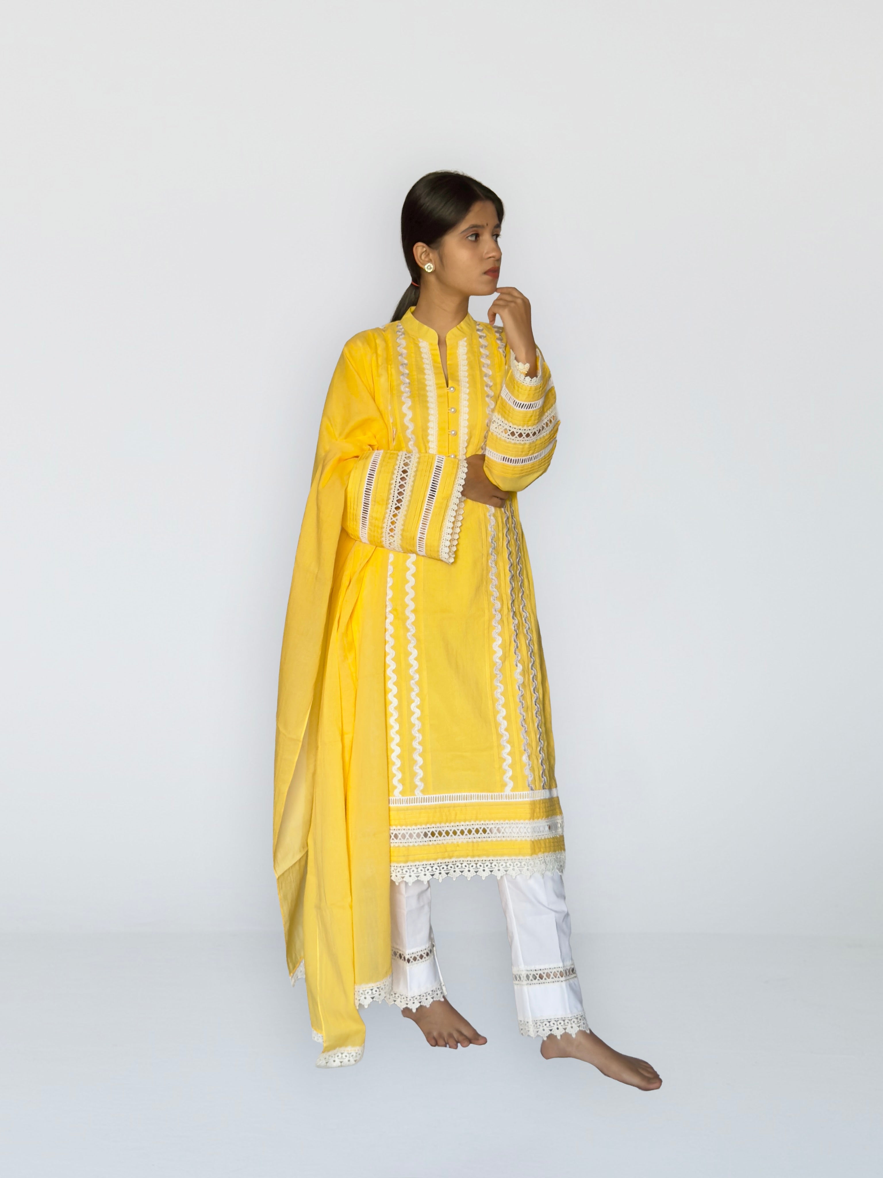 Sunshine Yellow Cottan Straight Kurta Set