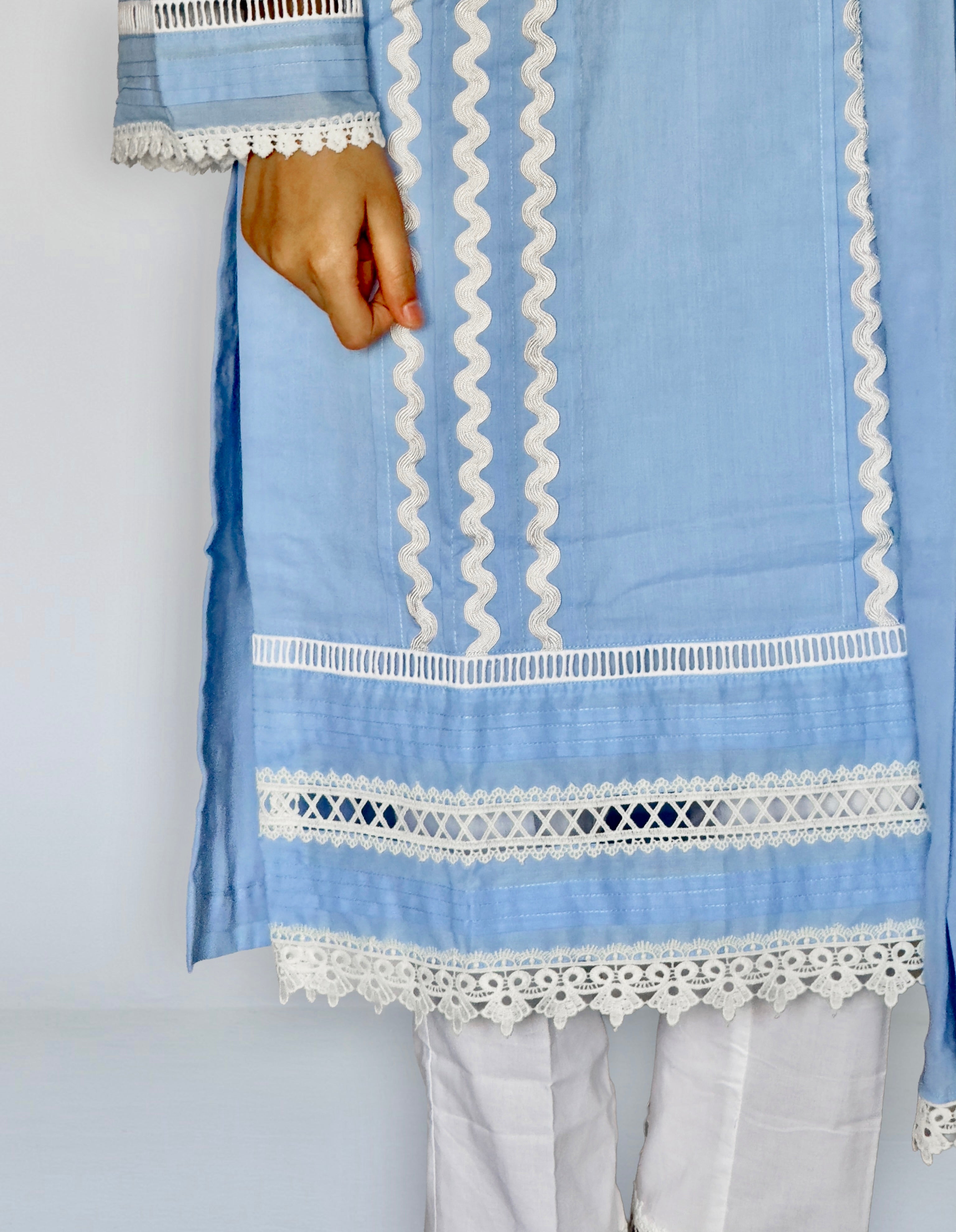 Powder Blue Cottan Straight Kurta Set