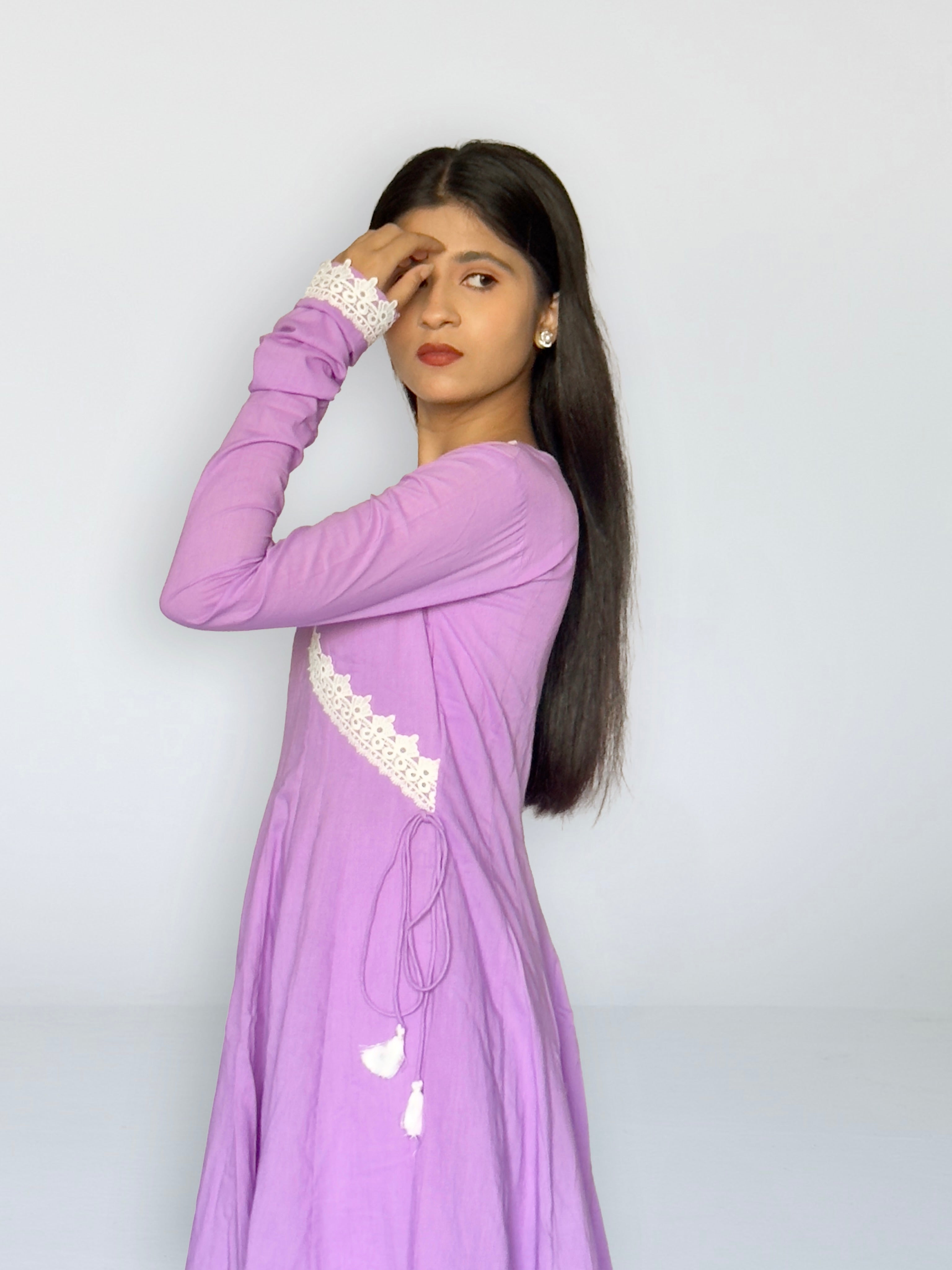 Lilac Cottan Angrakha Anarkali Kurta Set