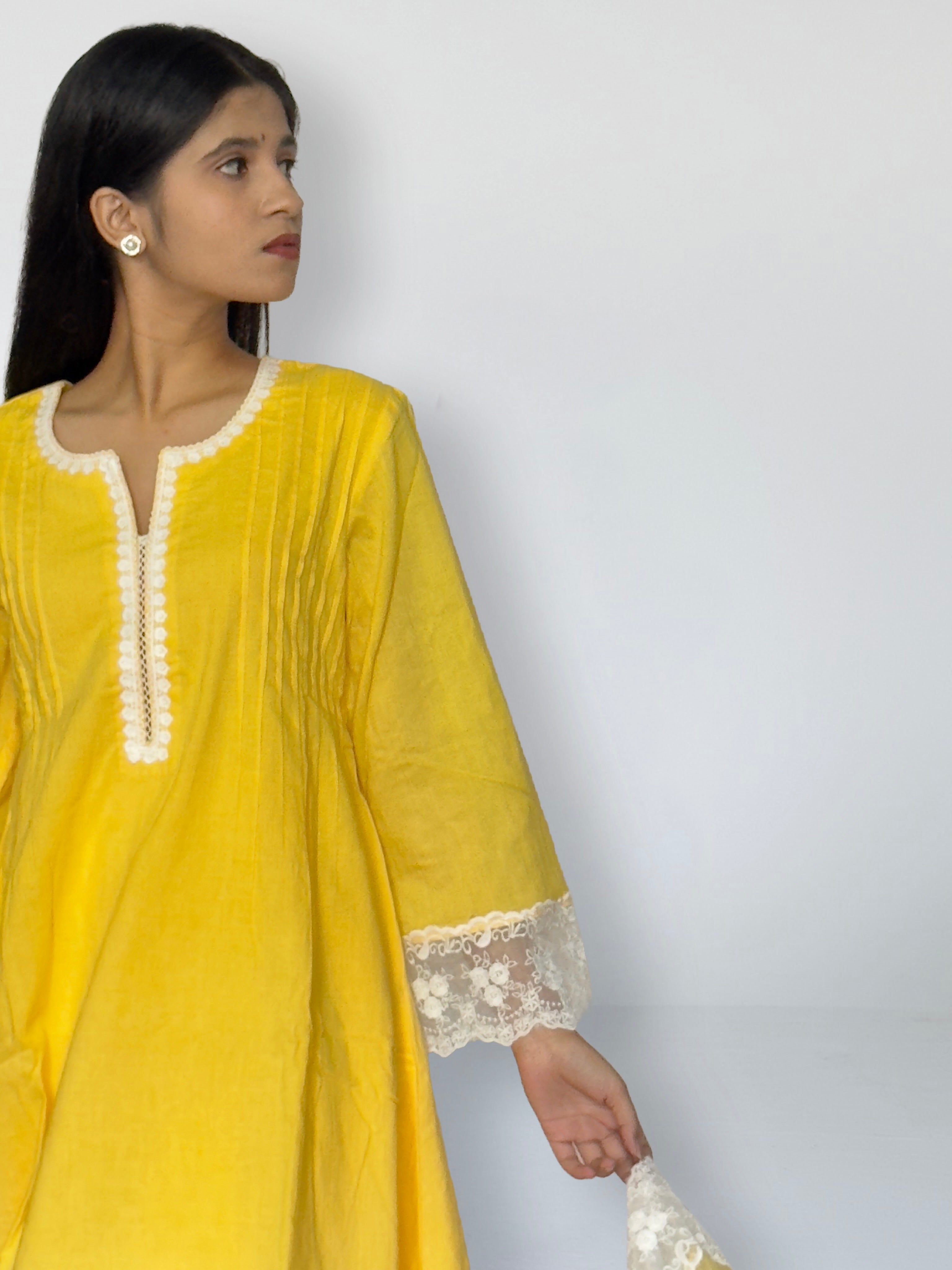 Sunshine Yellow Cottan A-Line Short Kurta Set