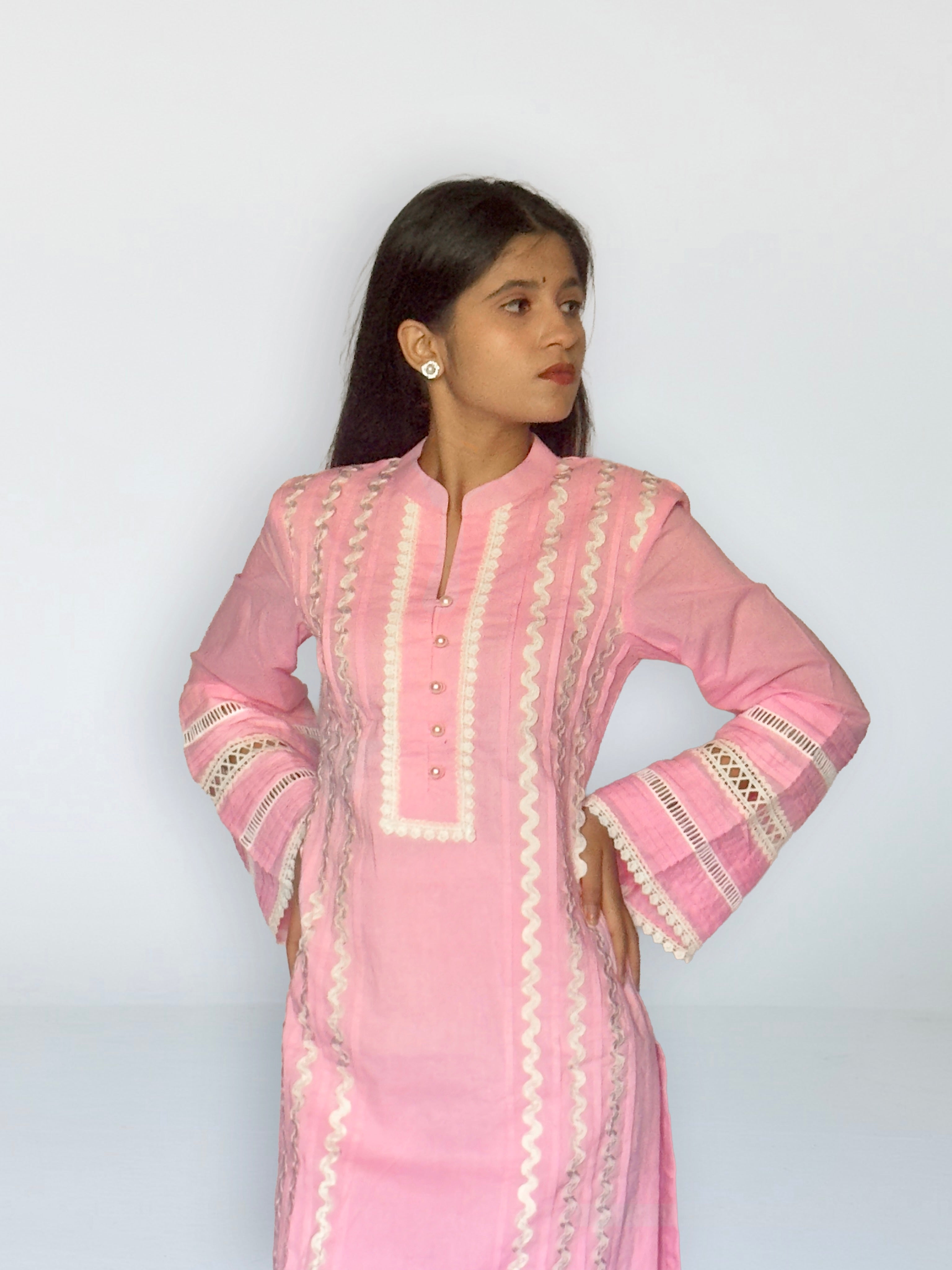 Pink Cottan Straight Kurta Set