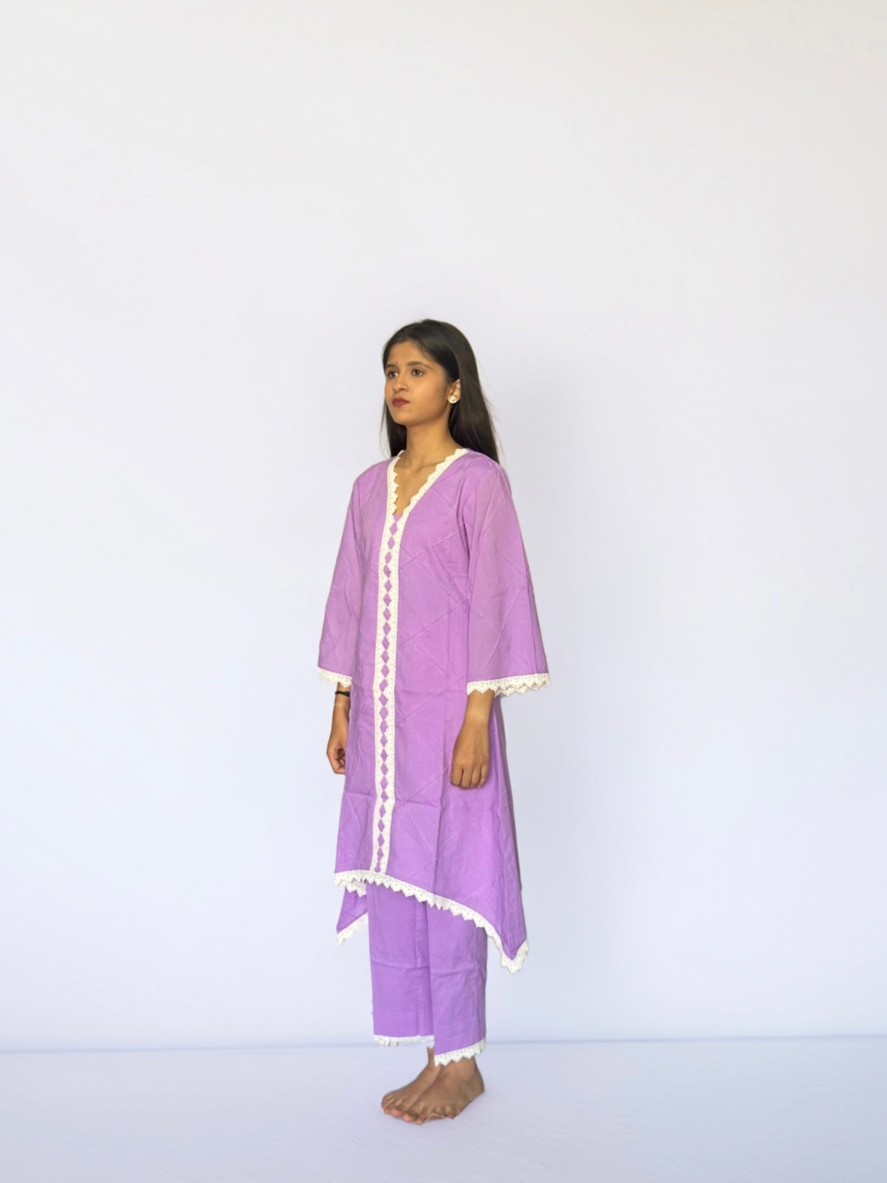 Lilac Cottan Co-ord With Lace