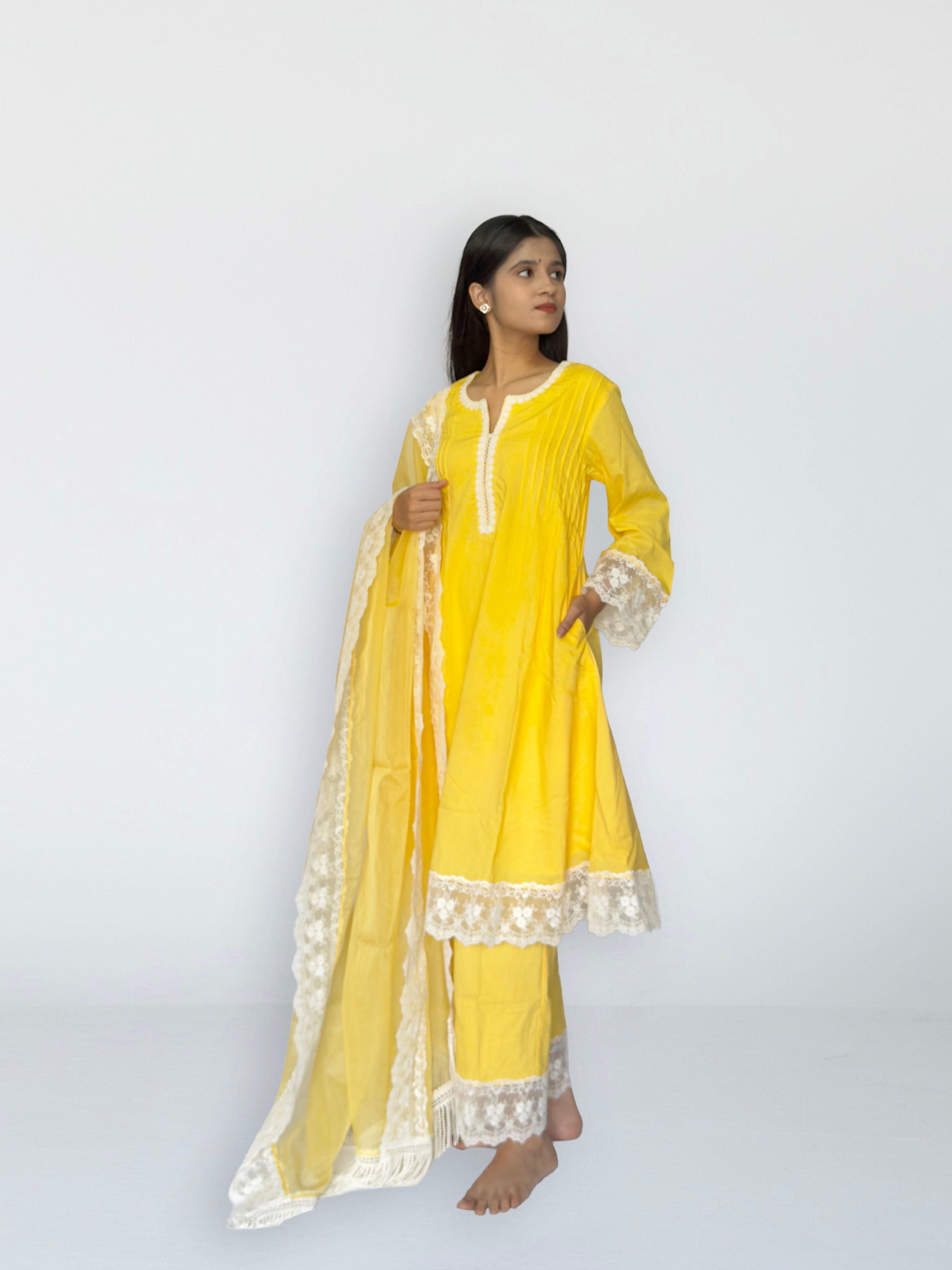 Sunshine Yellow Cottan A-Line Short Kurta Set