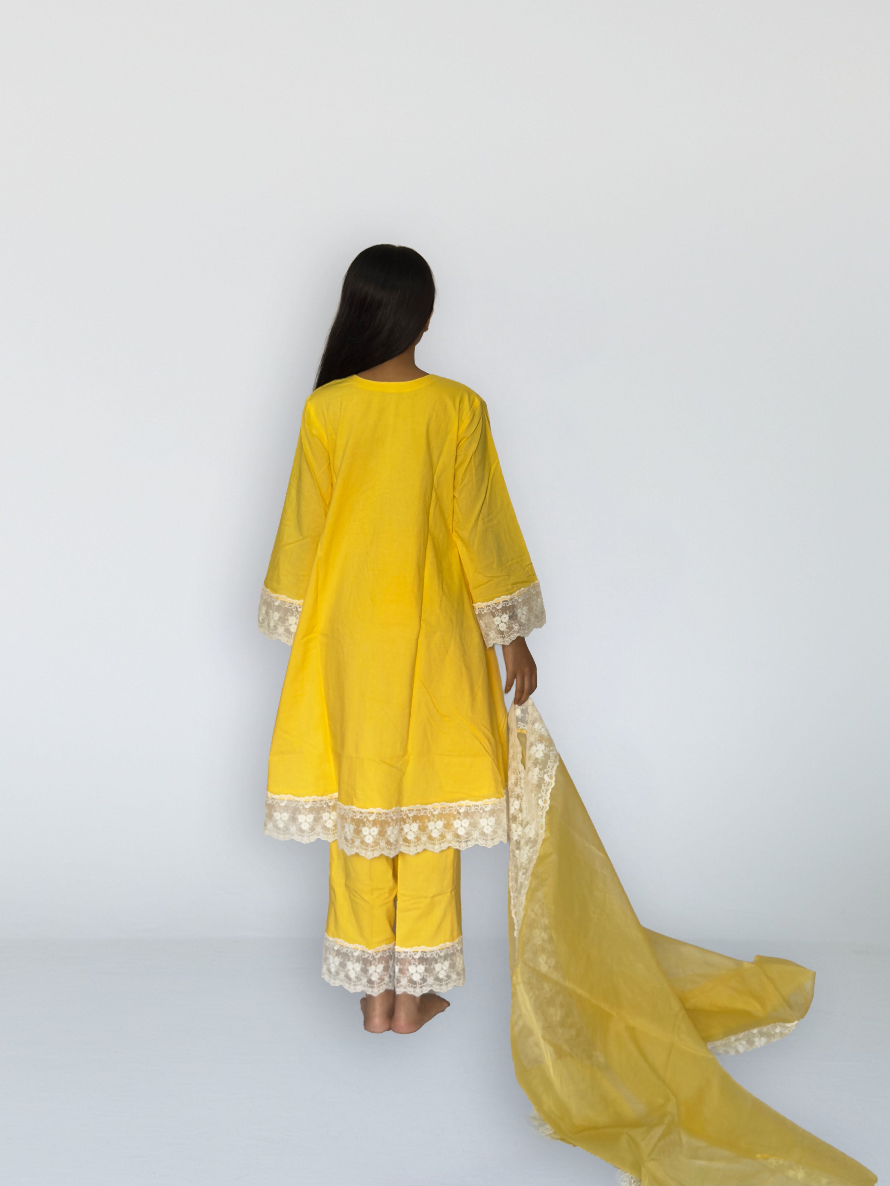 Sunshine Yellow Cottan A-Line Short Kurta Set