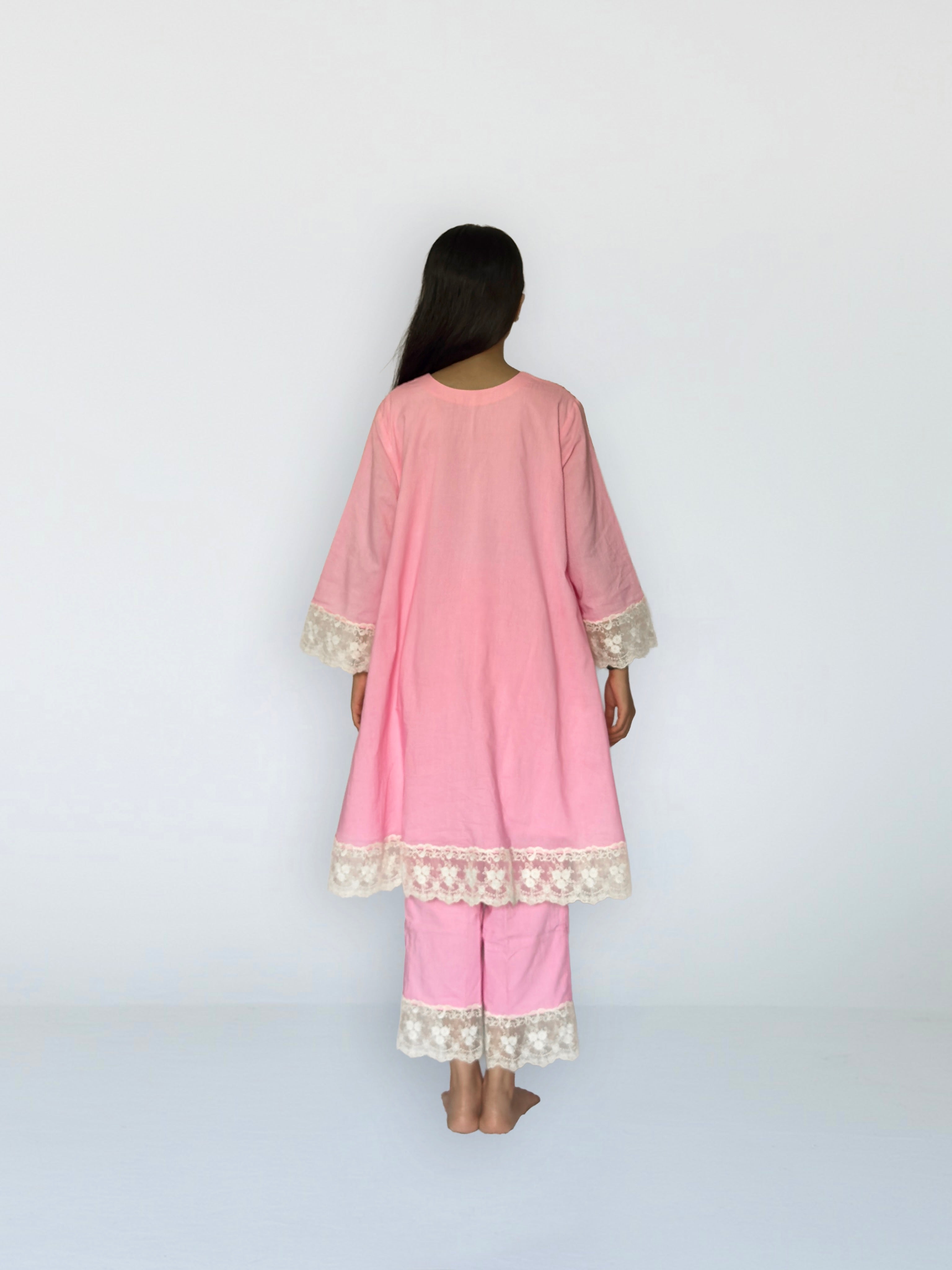 Pink Cottan A-Line Short Kurta Set