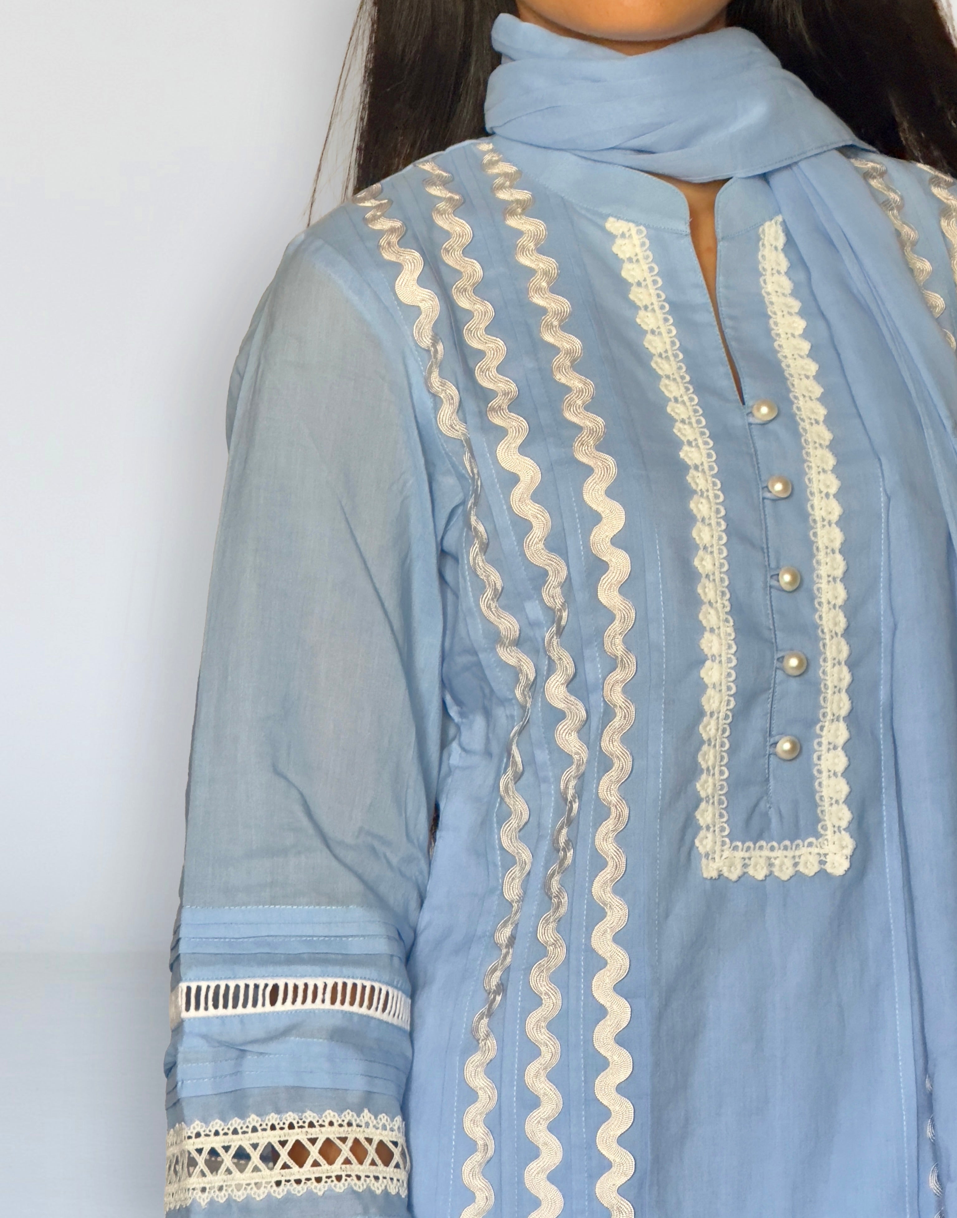 Powder Blue Cottan Straight Kurta Set