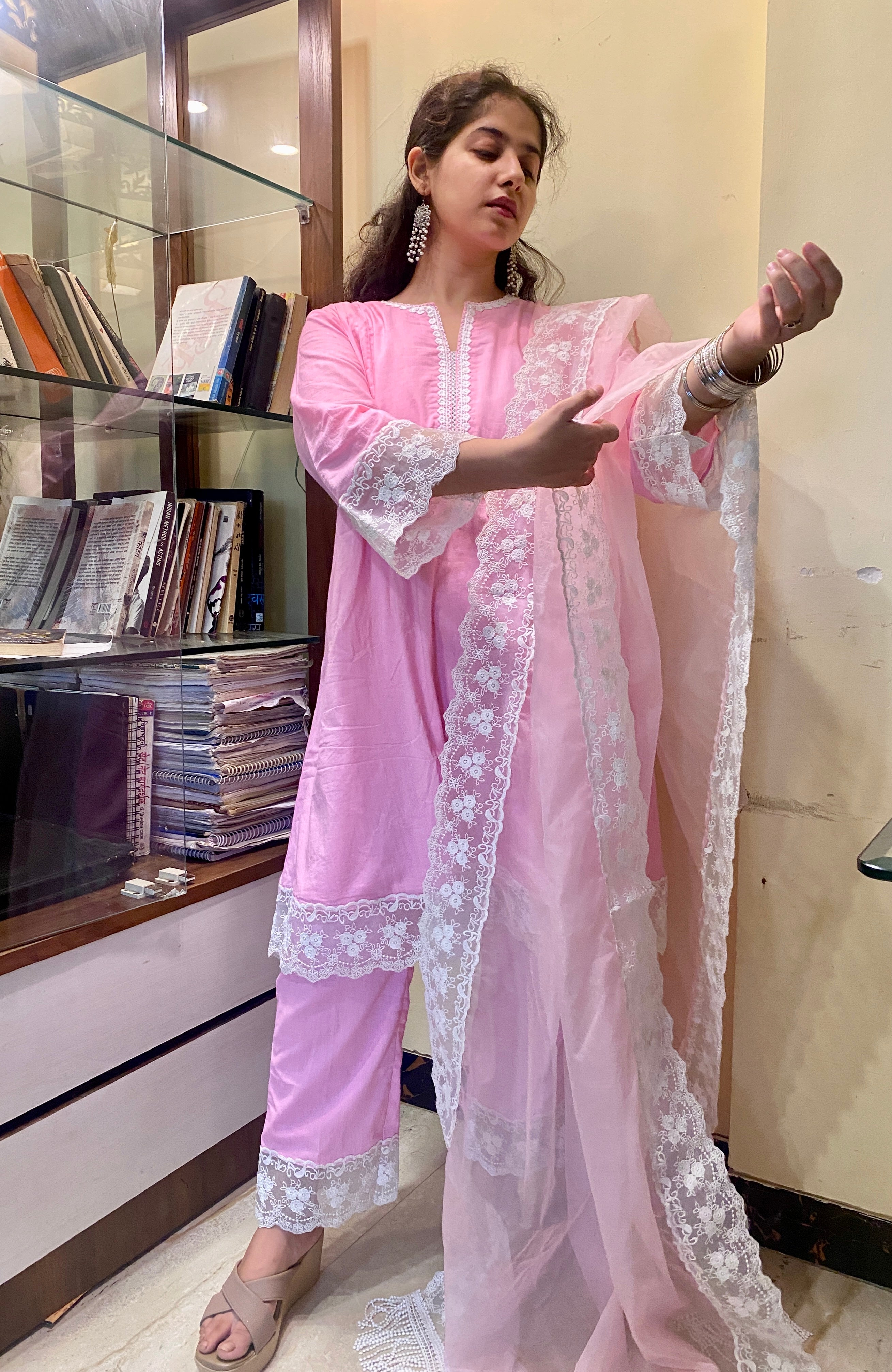Pink Cottan A-Line Short Kurta Set