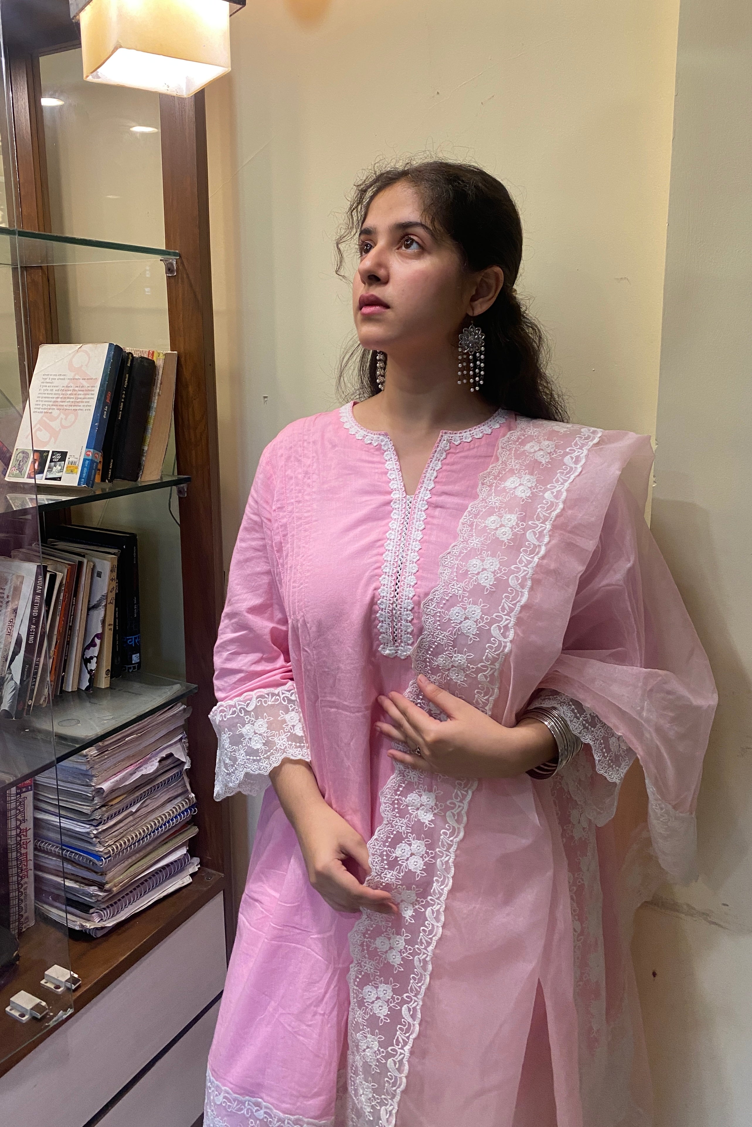 Pink Cottan A-Line Short Kurta Set