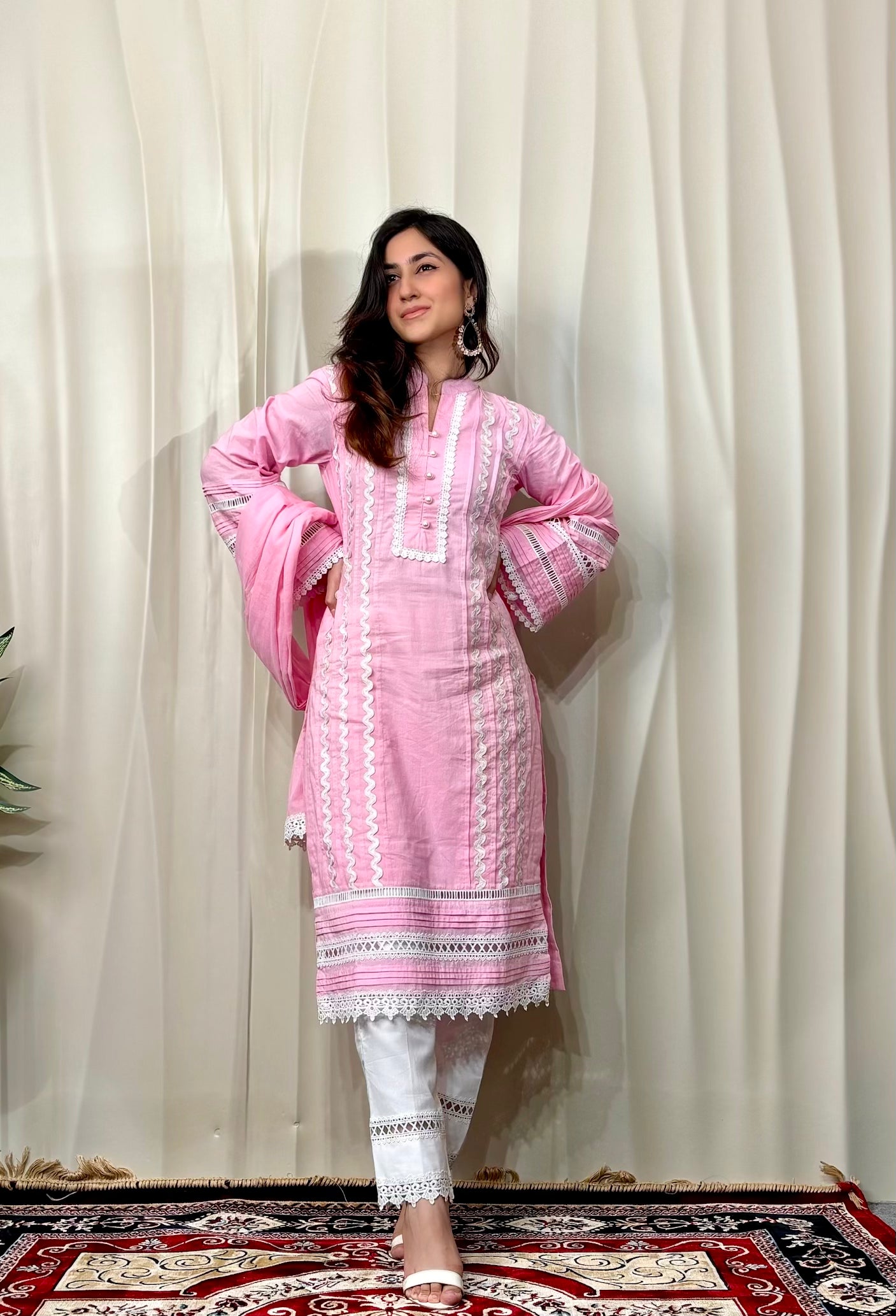 Pink Cottan Straight Kurta Set
