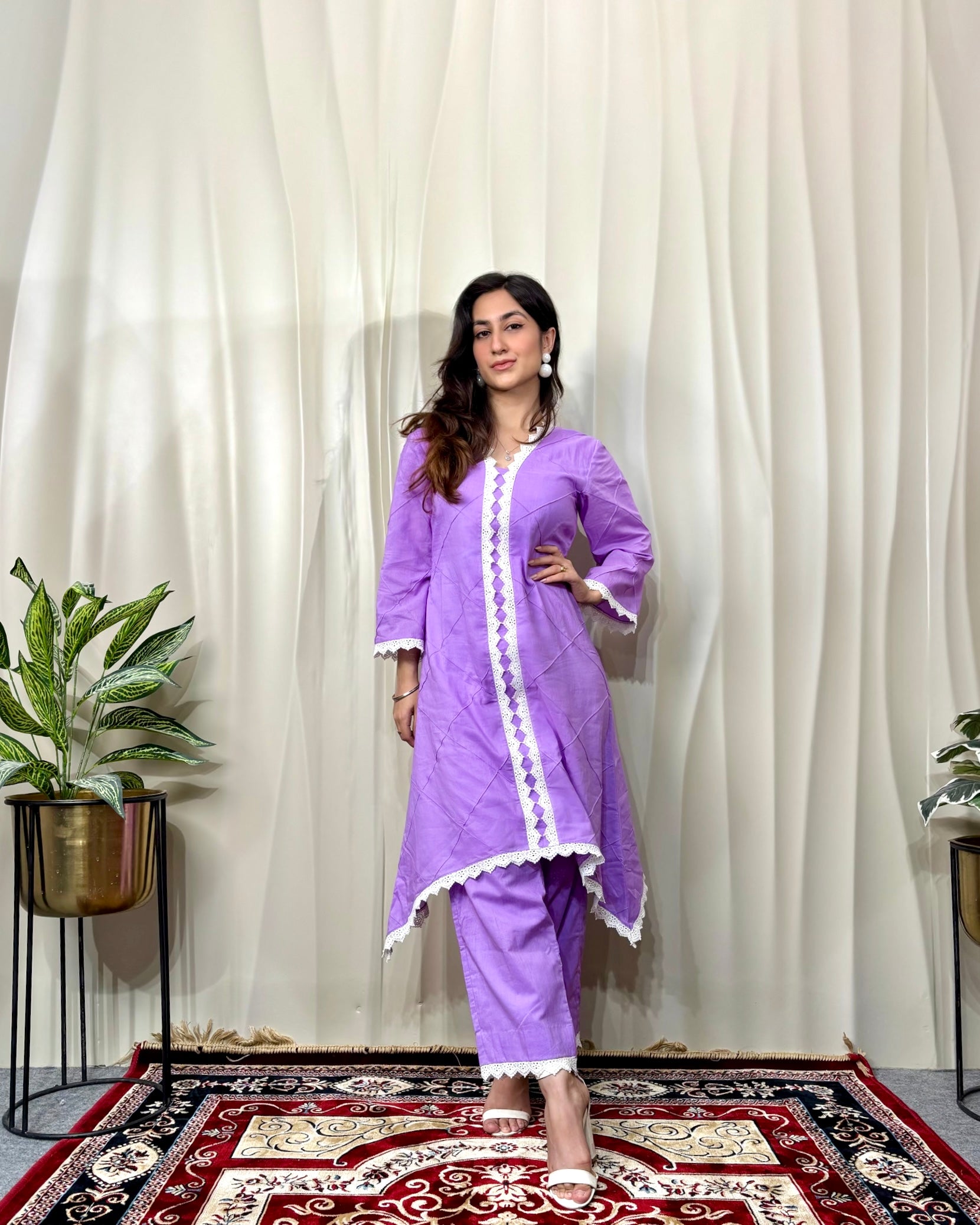Lilac Cottan Co-ord With Lace