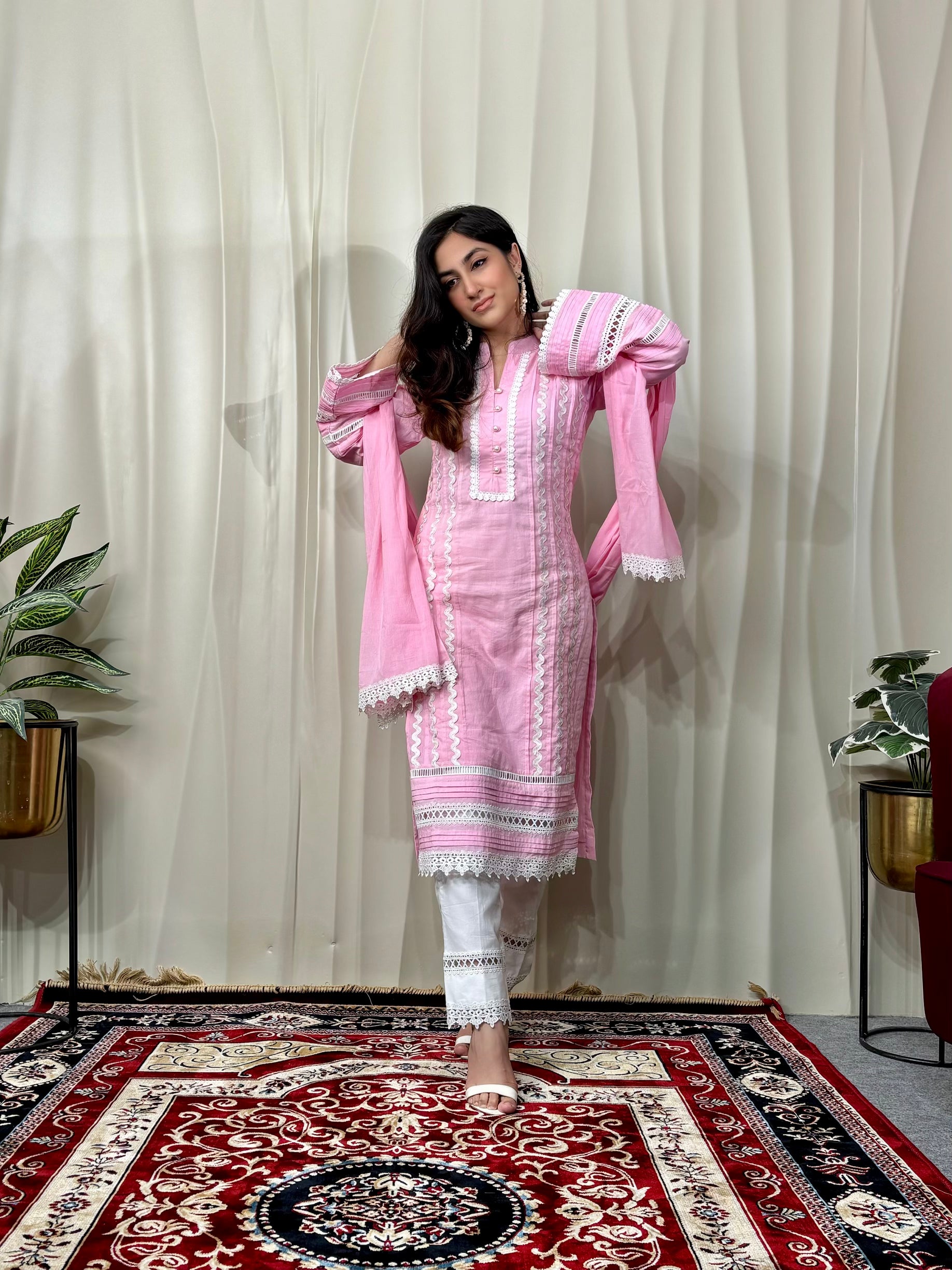 Pink Cottan Straight Kurta Set