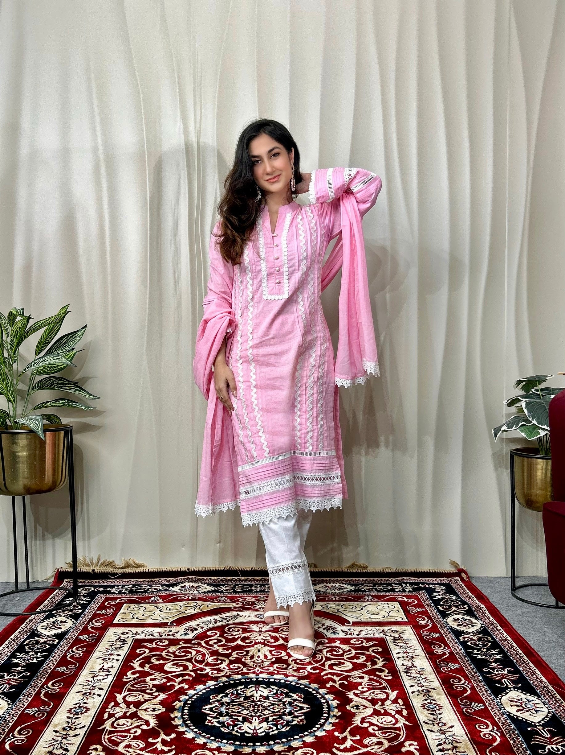 Pink Cottan Straight Kurta Set