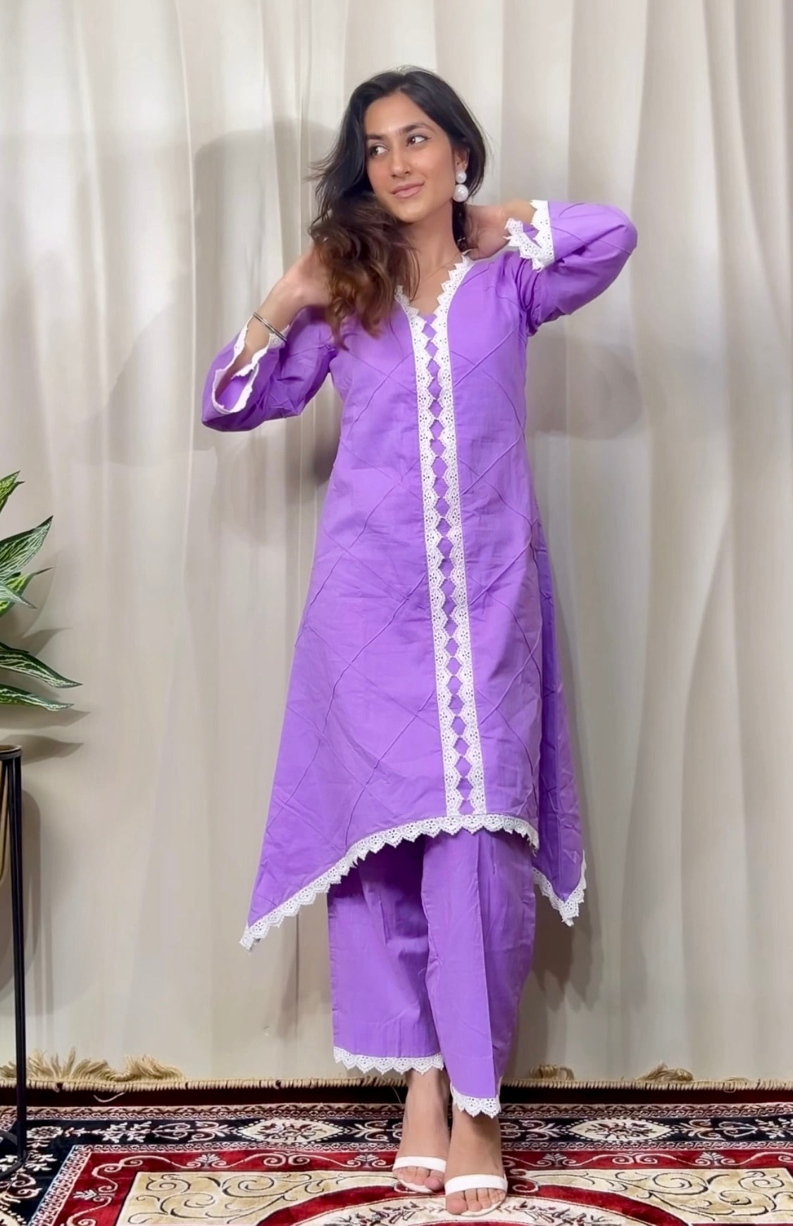Lilac Cottan Co-ord With Lace