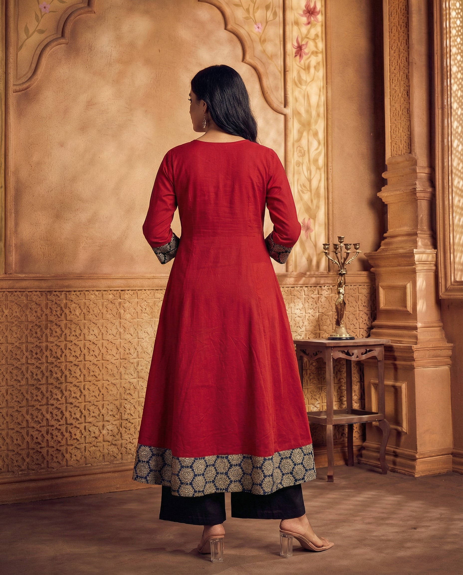 Ajrakh printed flare anarkali set