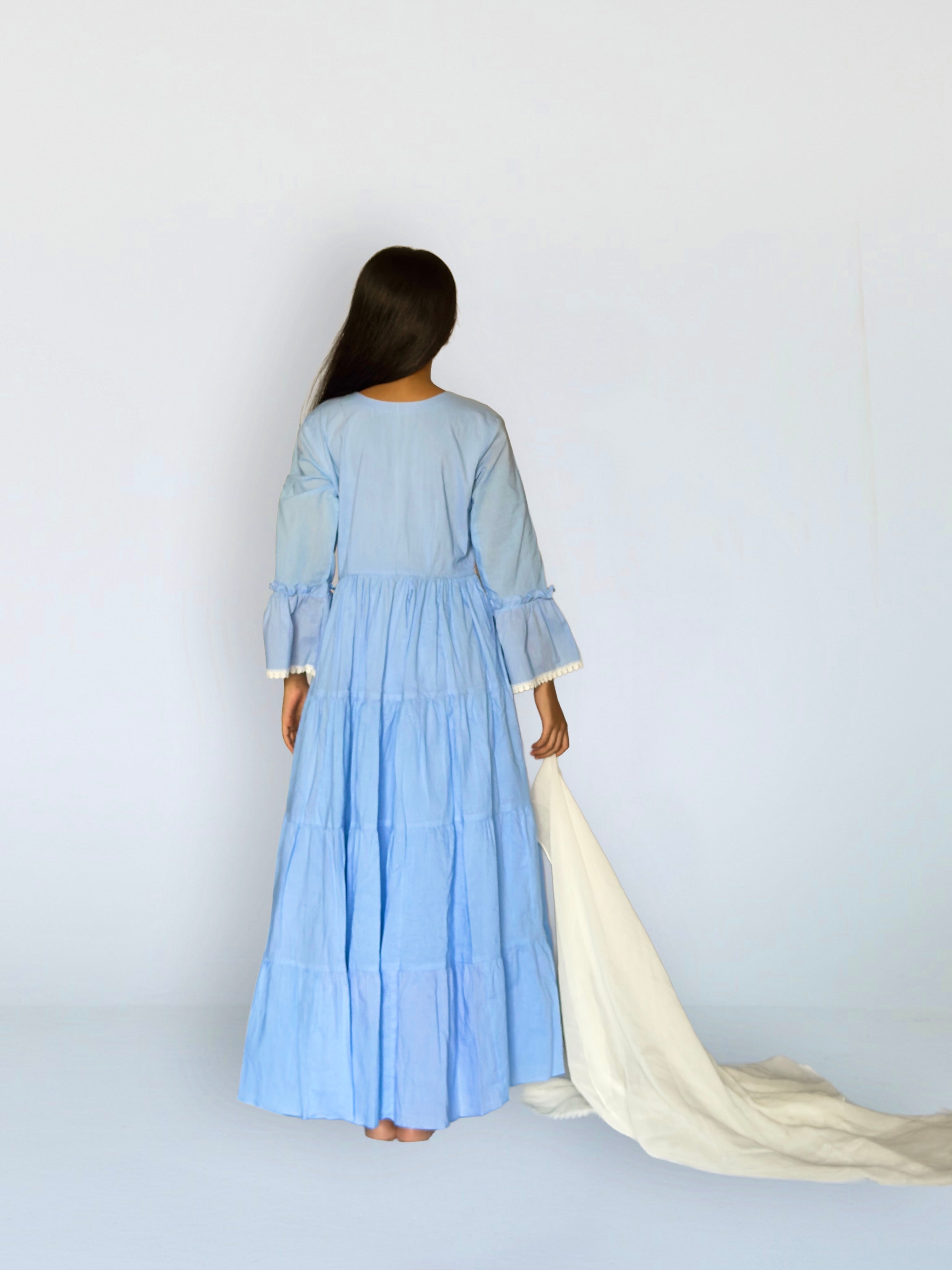 Powder Blue Cottan Tiered Anarkali Set