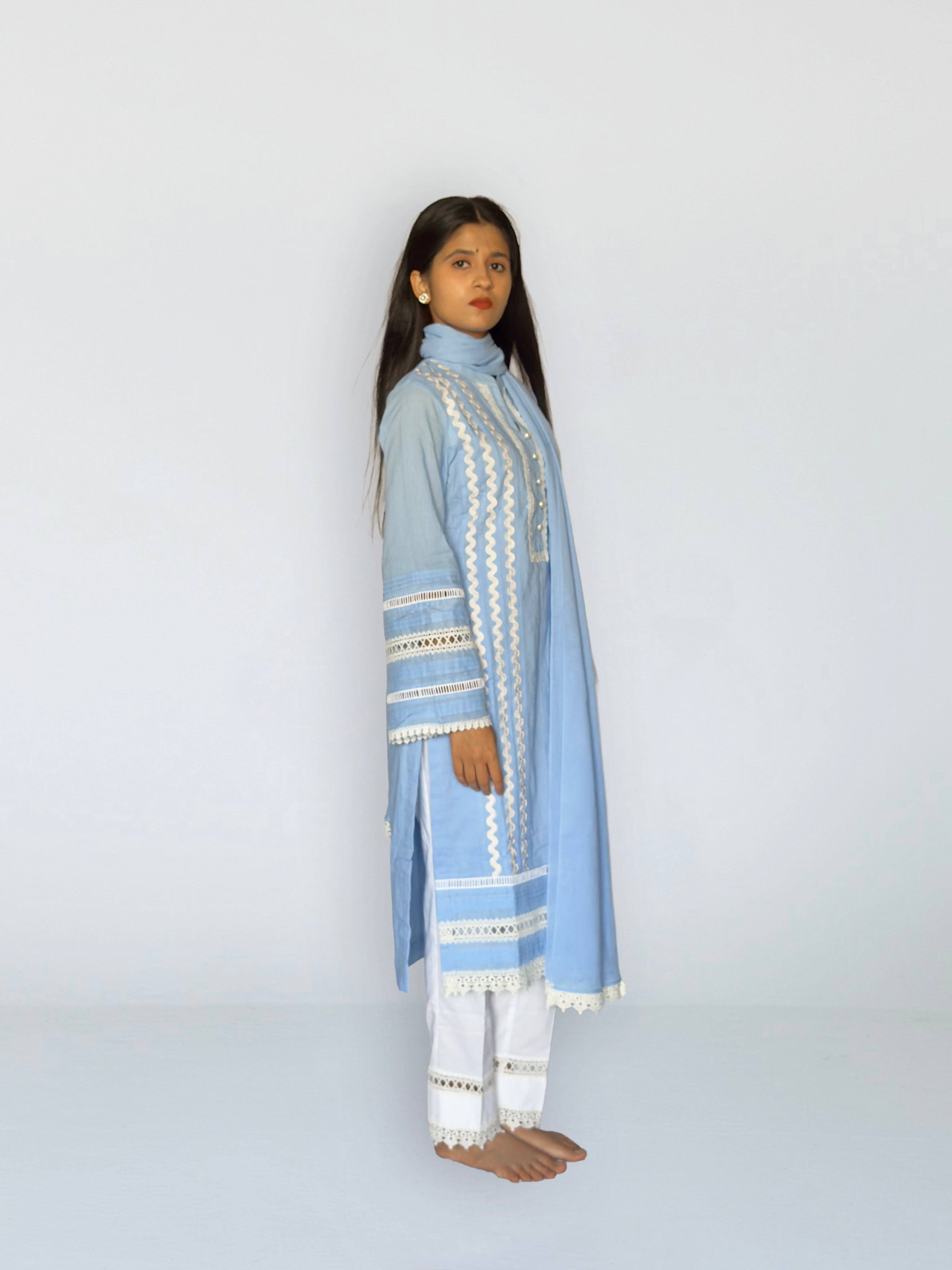 Powder Blue Cottan Straight Kurta Set