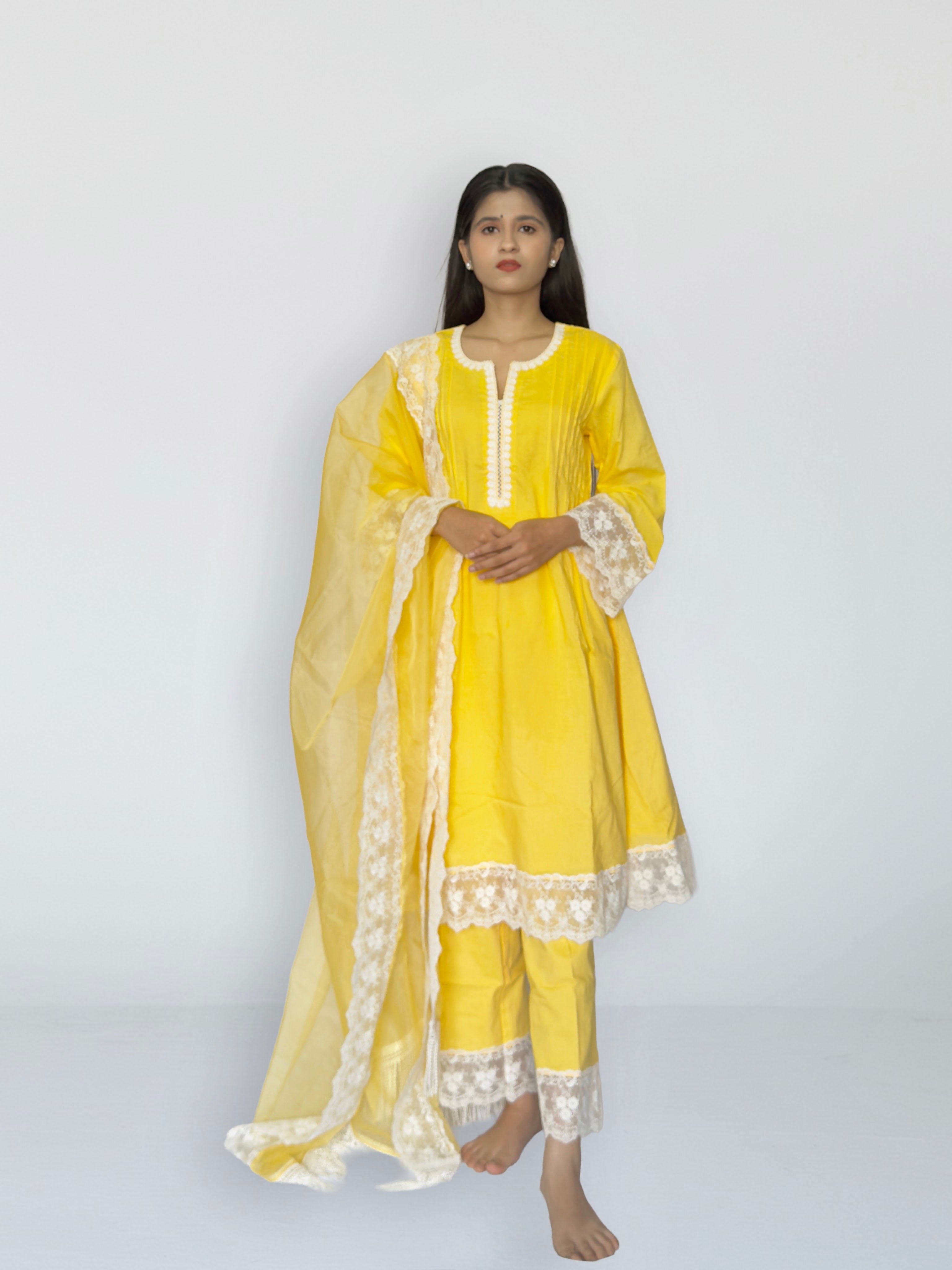 Sunshine Yellow Cottan A-Line Short Kurta Set
