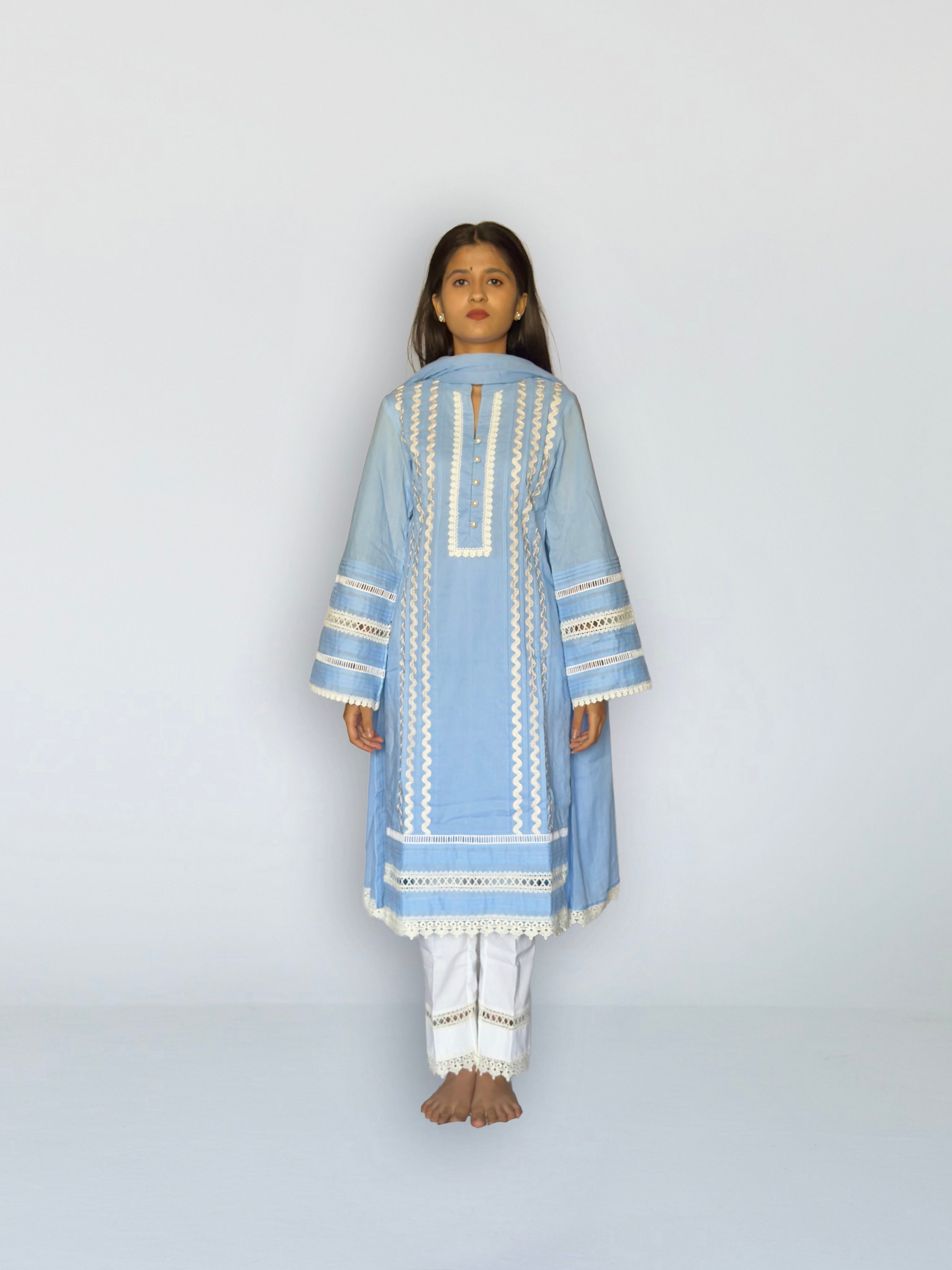 Powder Blue Cottan Straight Kurta Set