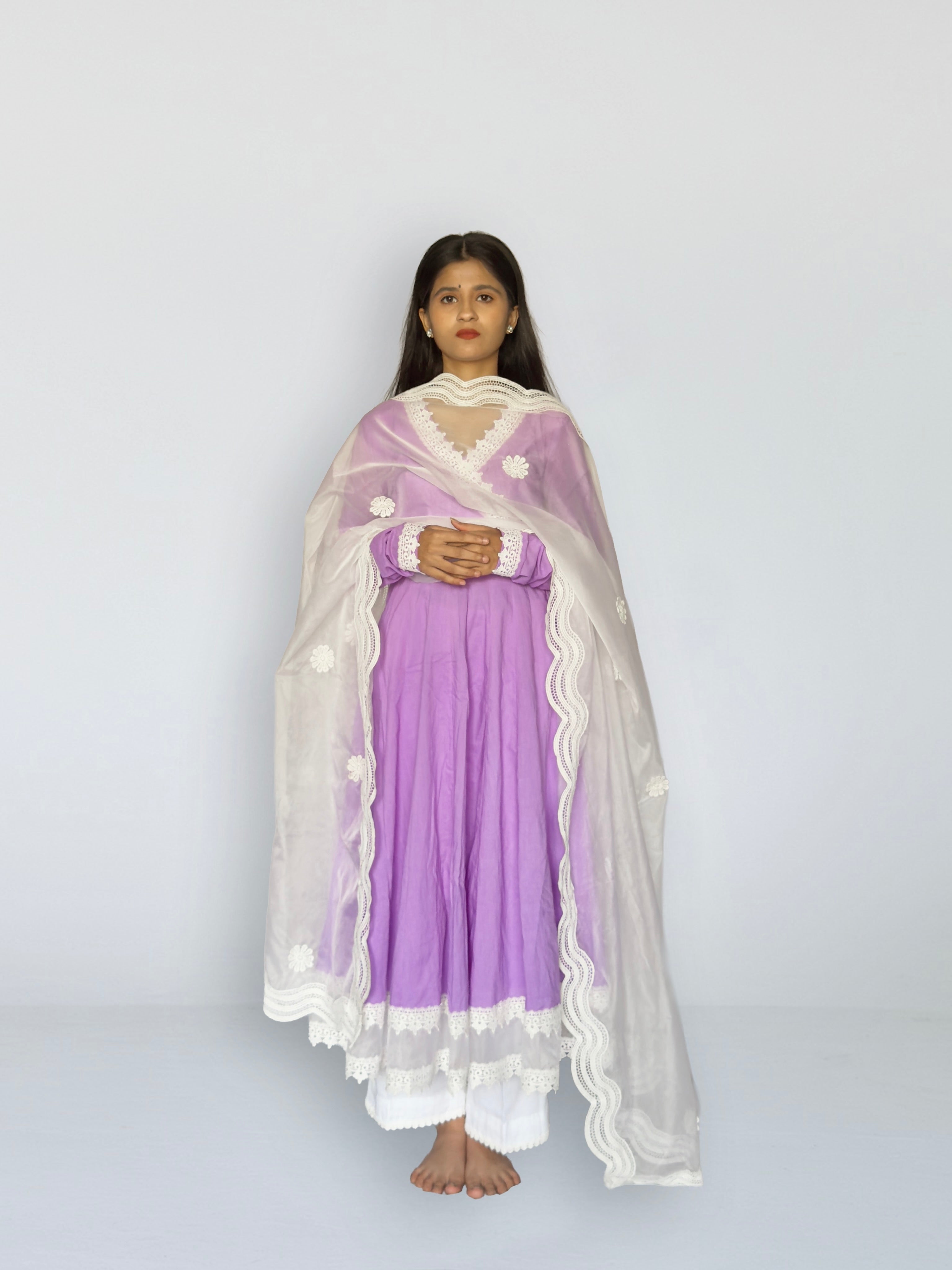 Lilac Cottan Angrakha Anarkali Kurta Set