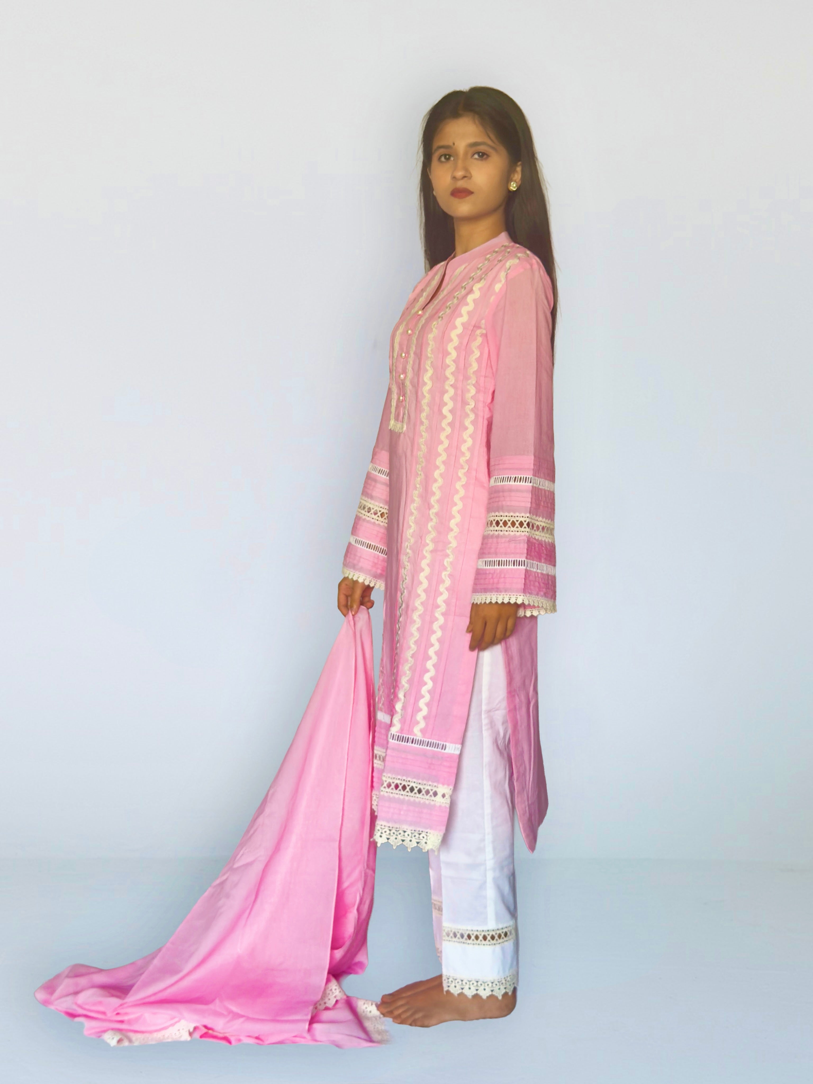 Pink Cottan Straight Kurta Set