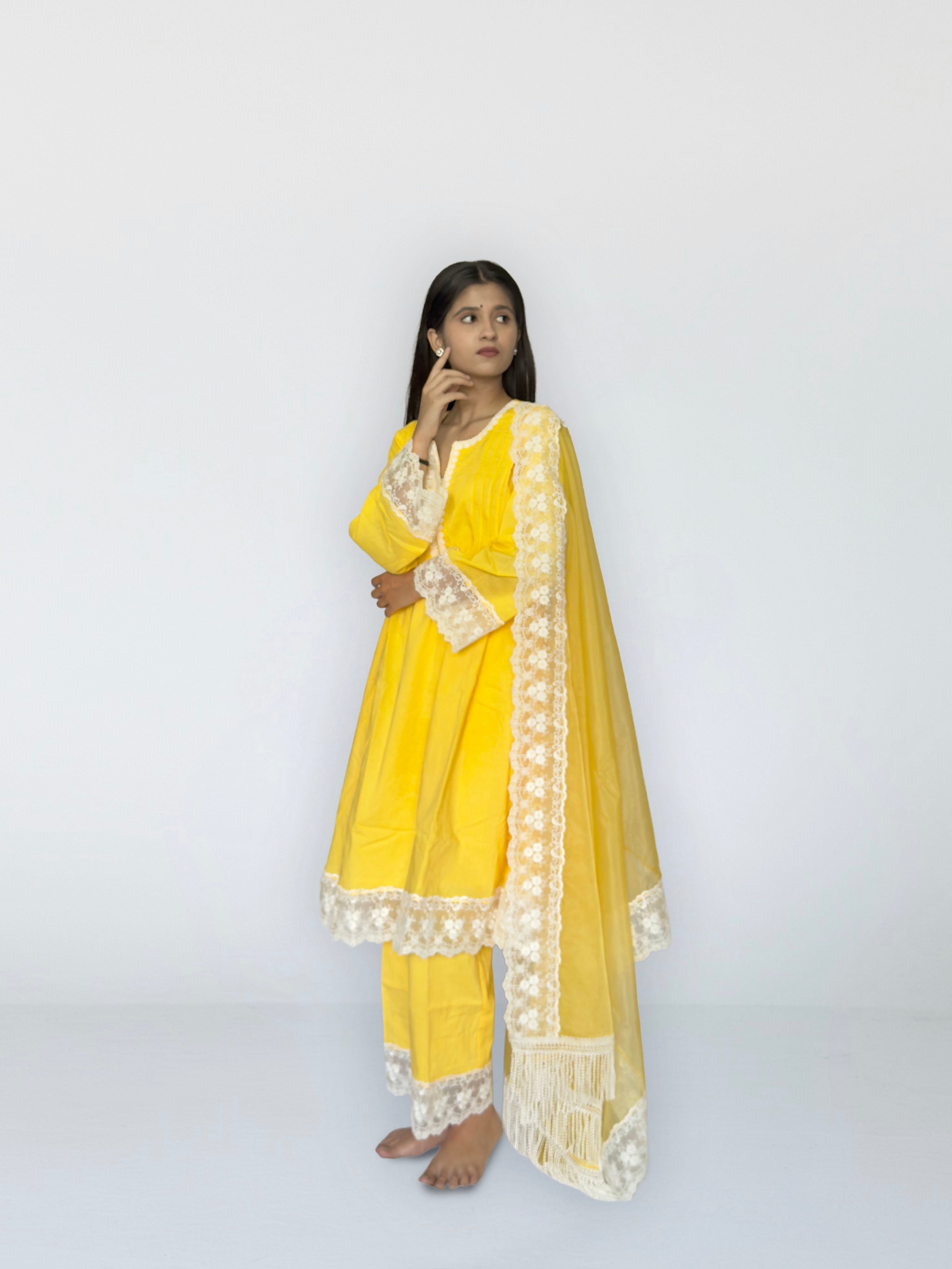 Sunshine Yellow Cottan A-Line Short Kurta Set
