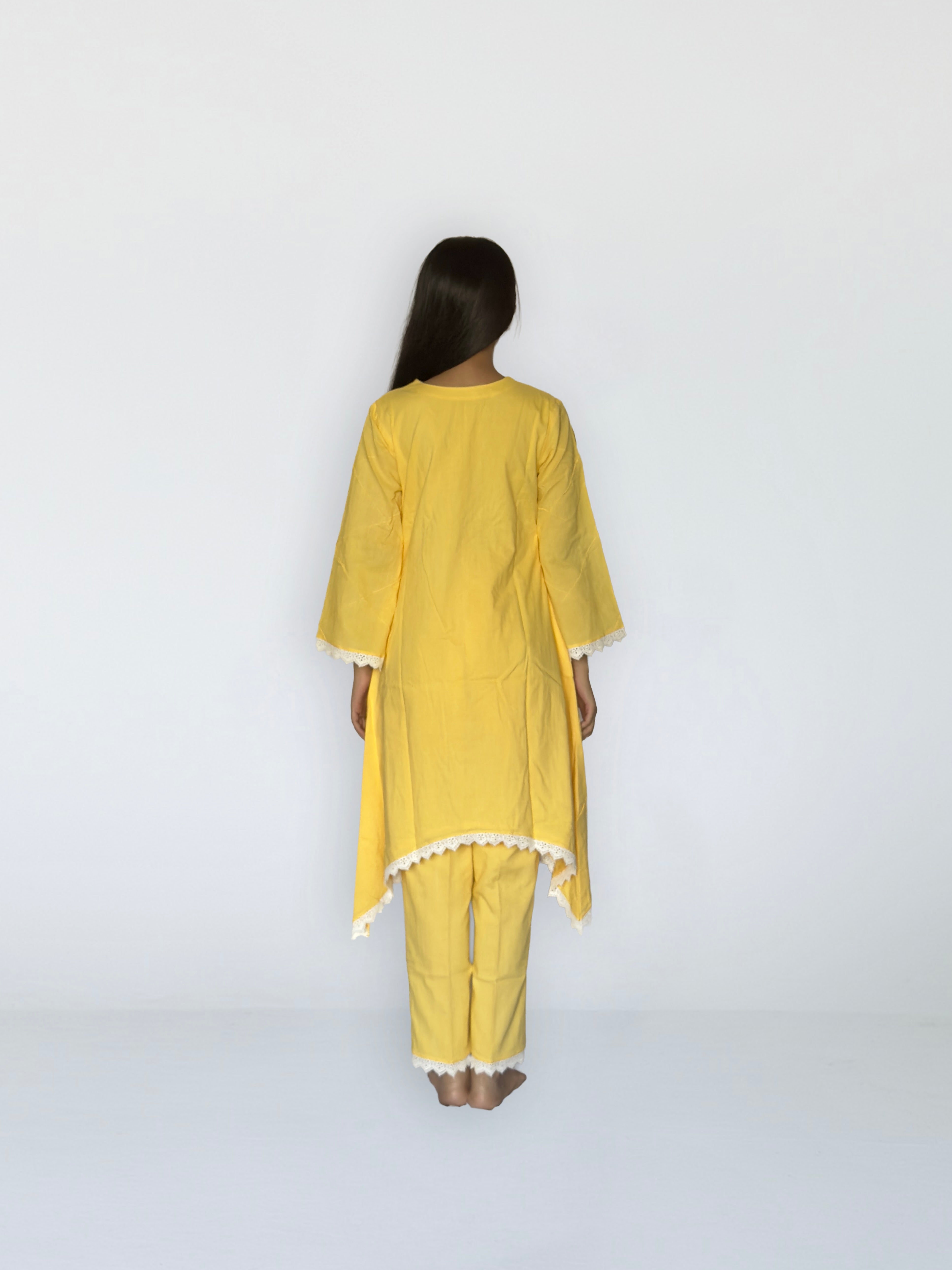 Sunshine Yellow Cottan Co-ord With Lace