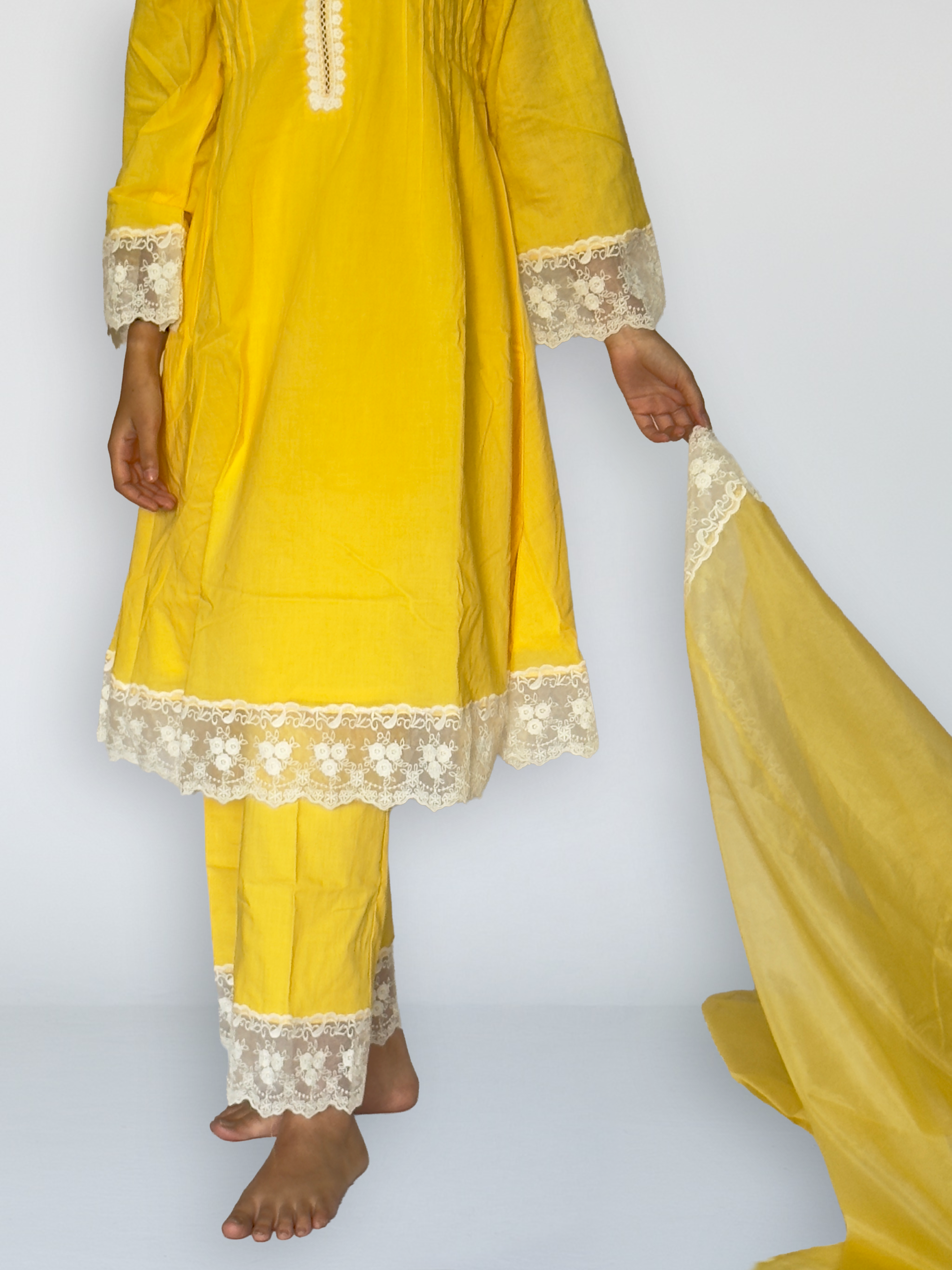 Sunshine Yellow Cottan A-Line Short Kurta Set