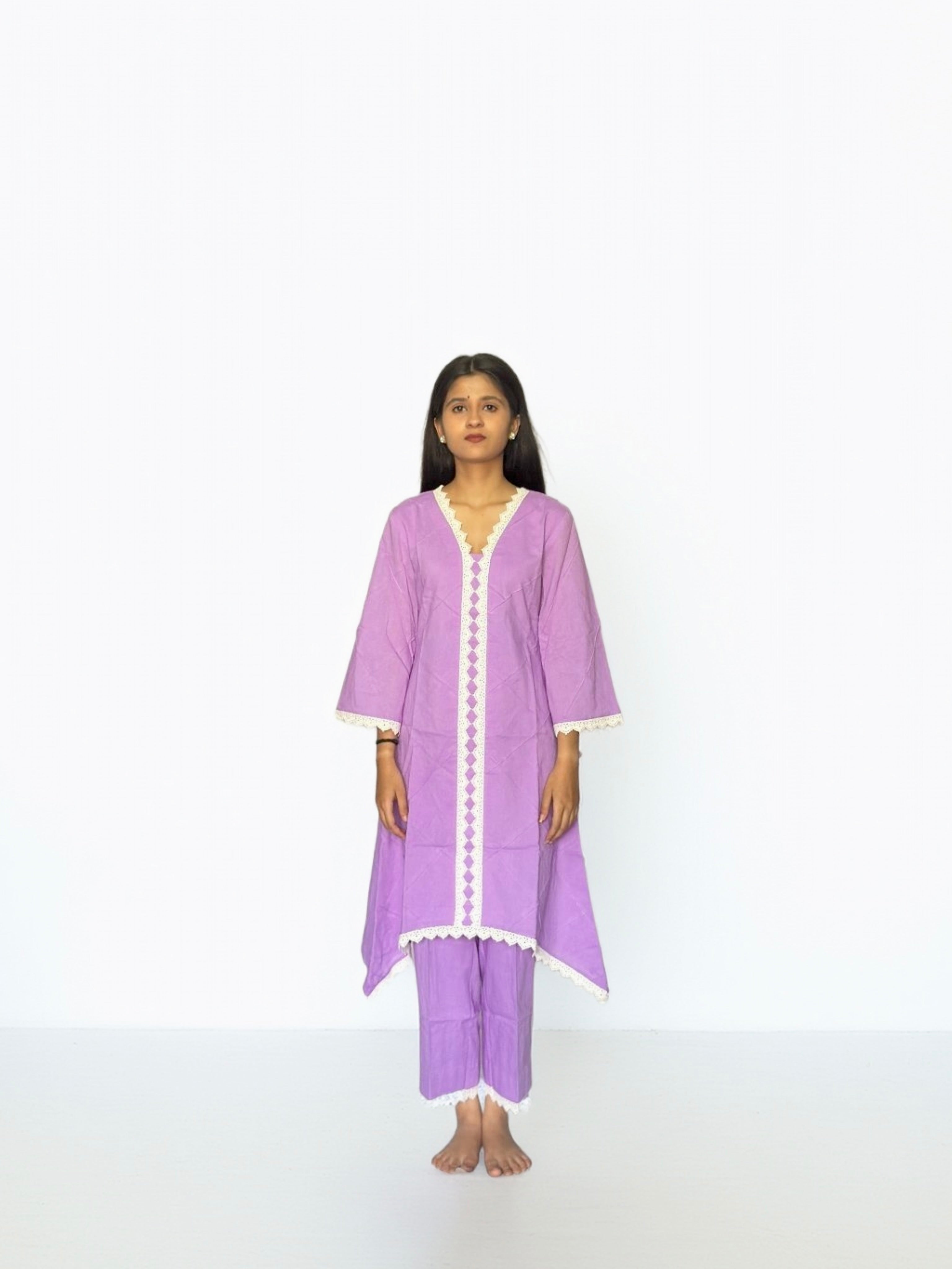 Lilac Cottan Co-ord With Lace