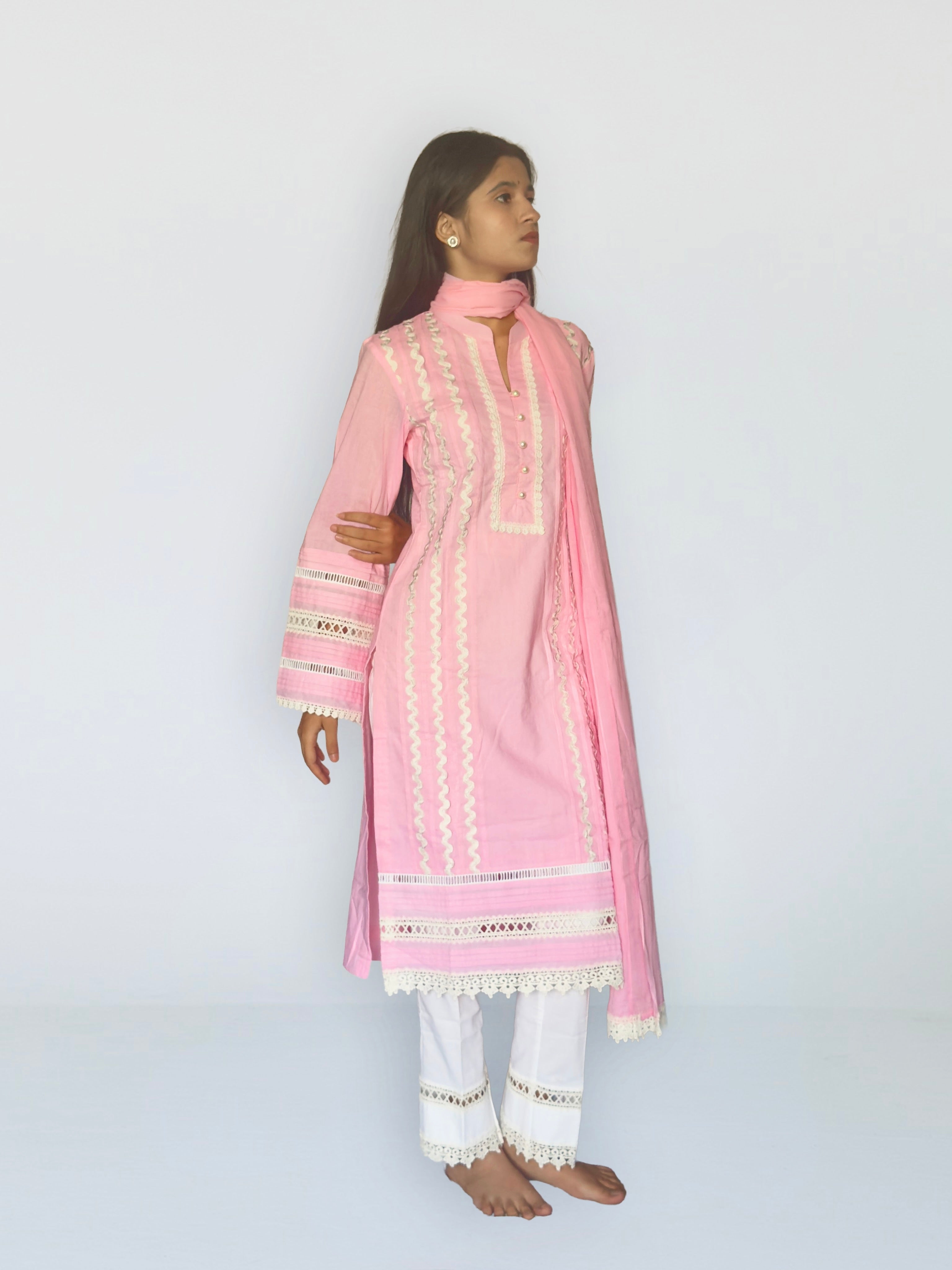 Pink Cottan Straight Kurta Set