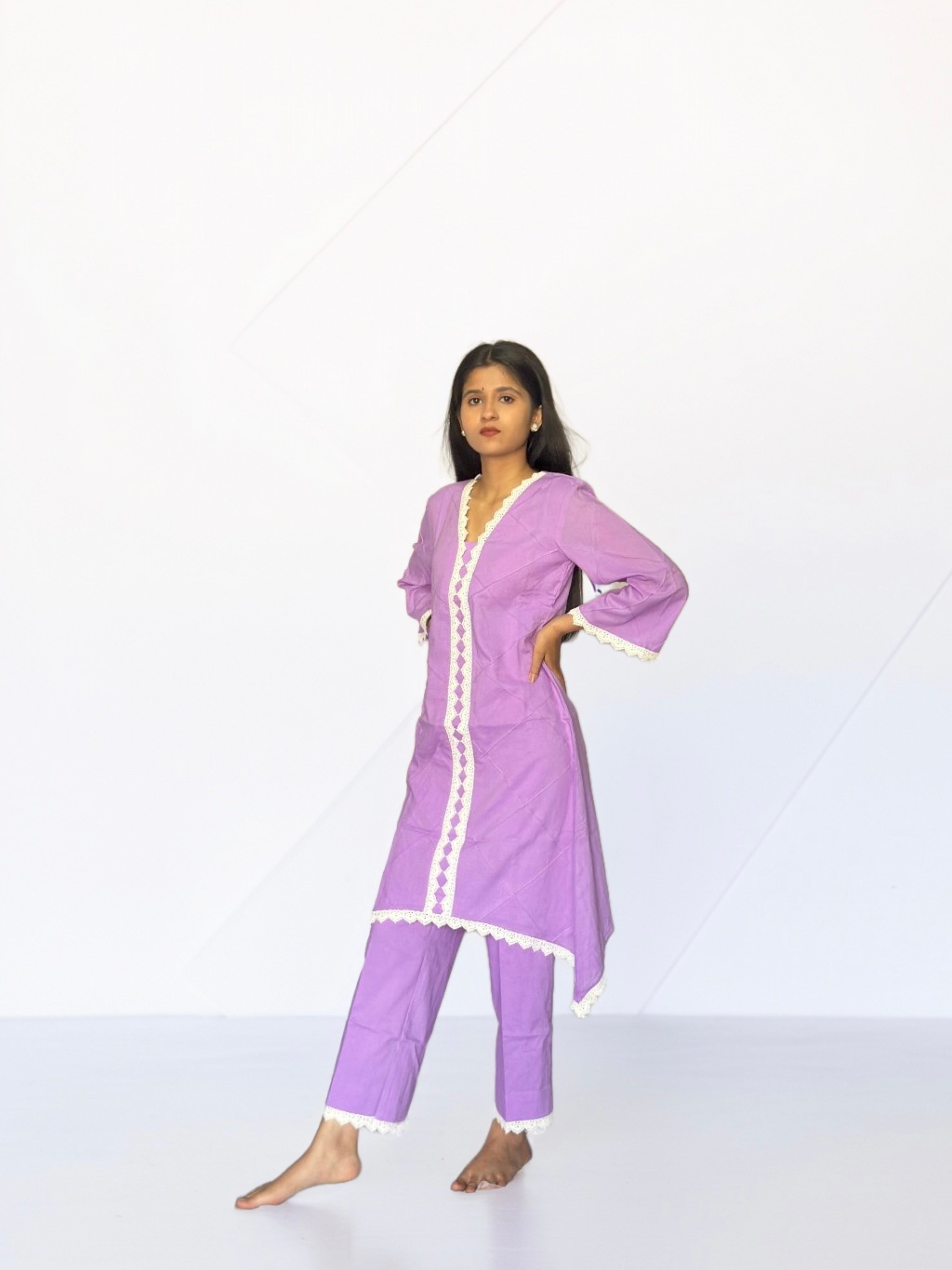 Lilac Cottan Co-ord With Lace