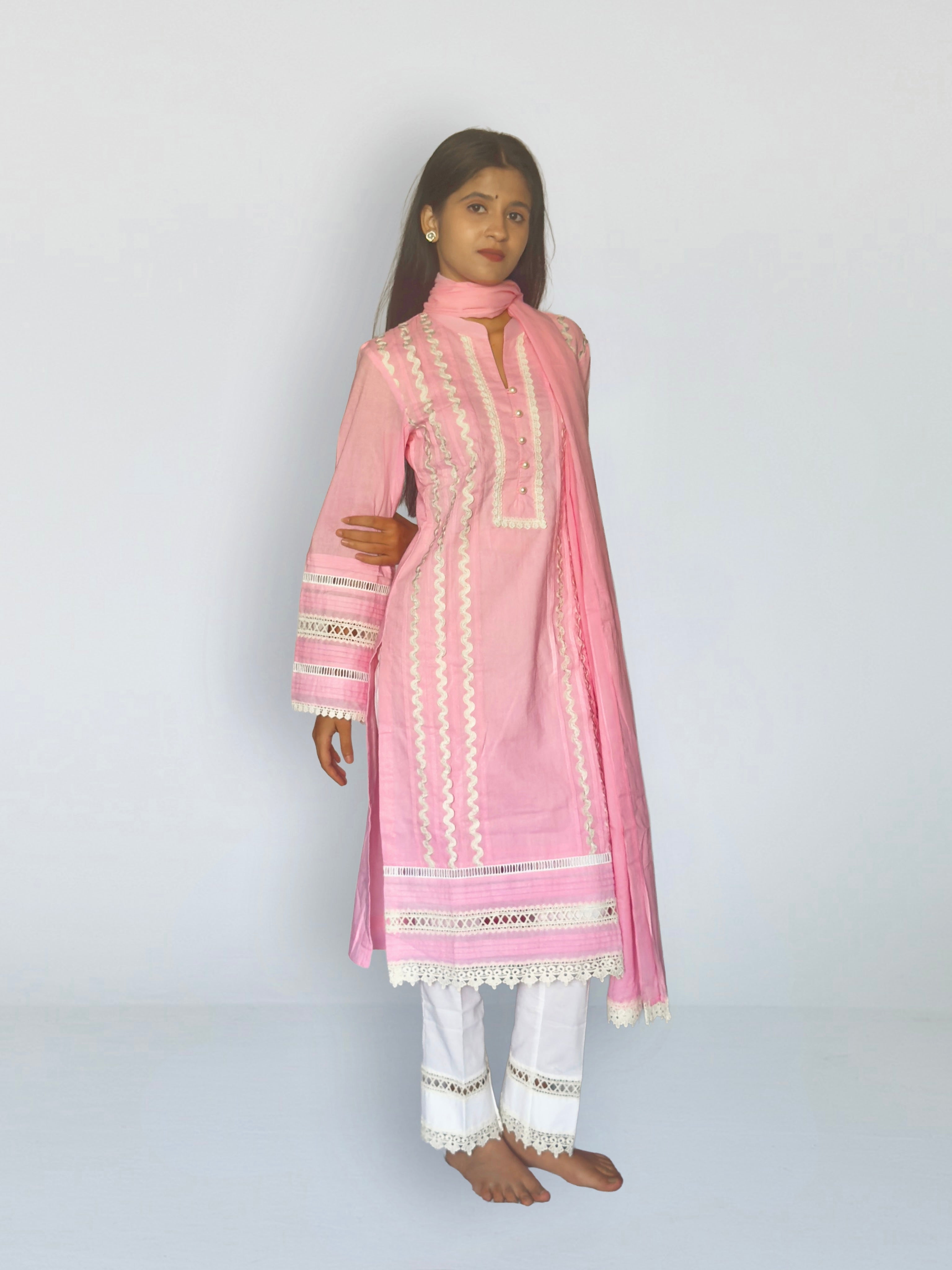 Pink Cottan Straight Kurta Set