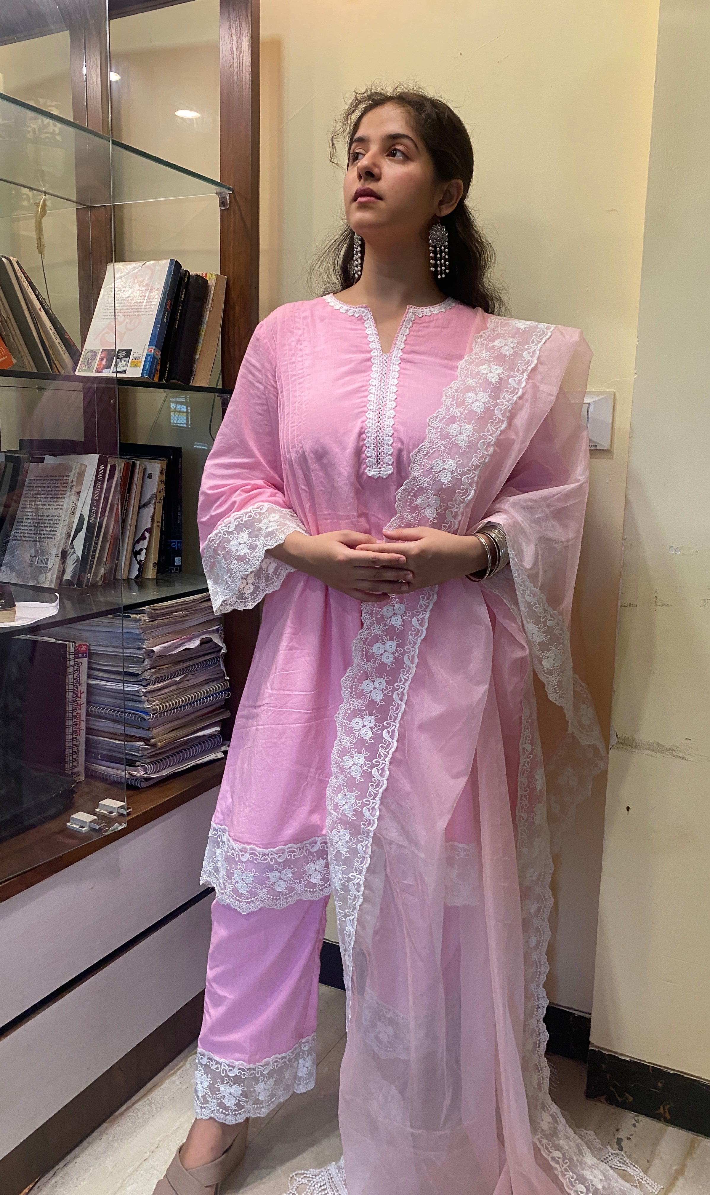 Pink Cottan A-Line Short Kurta Set