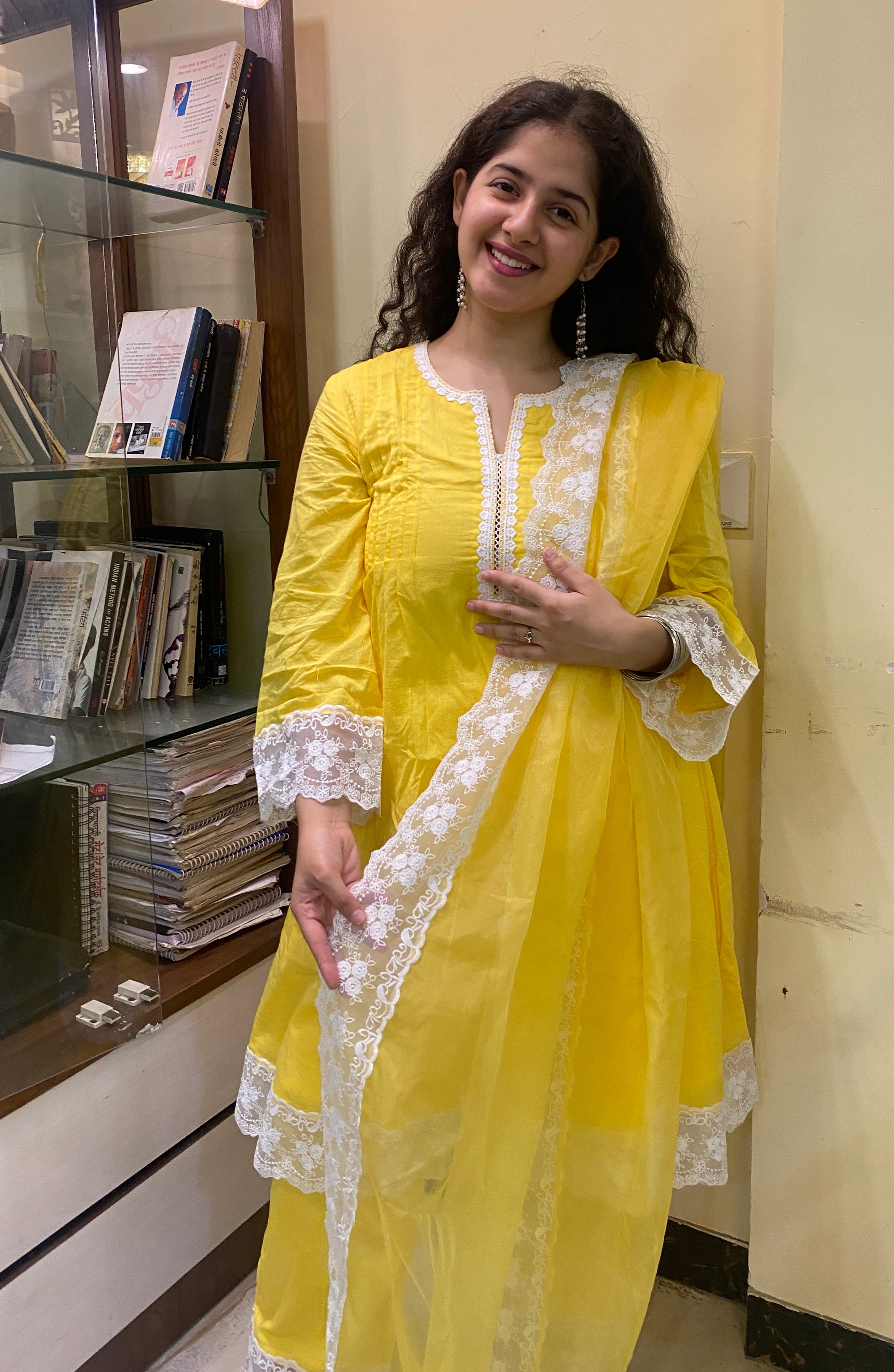 Sunshine Yellow Cottan A-Line Short Kurta Set