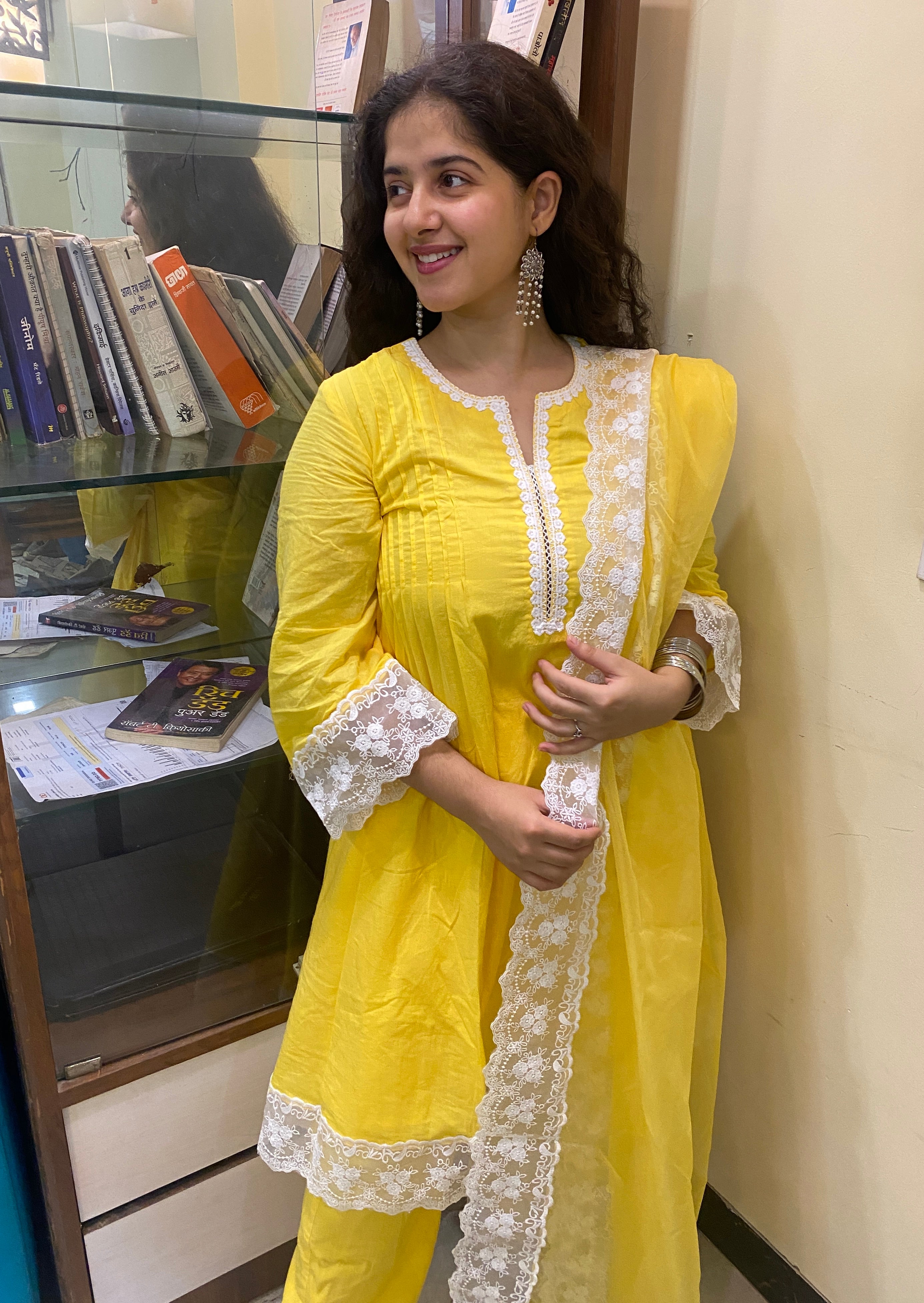 Sunshine Yellow Cottan A-Line Short Kurta Set