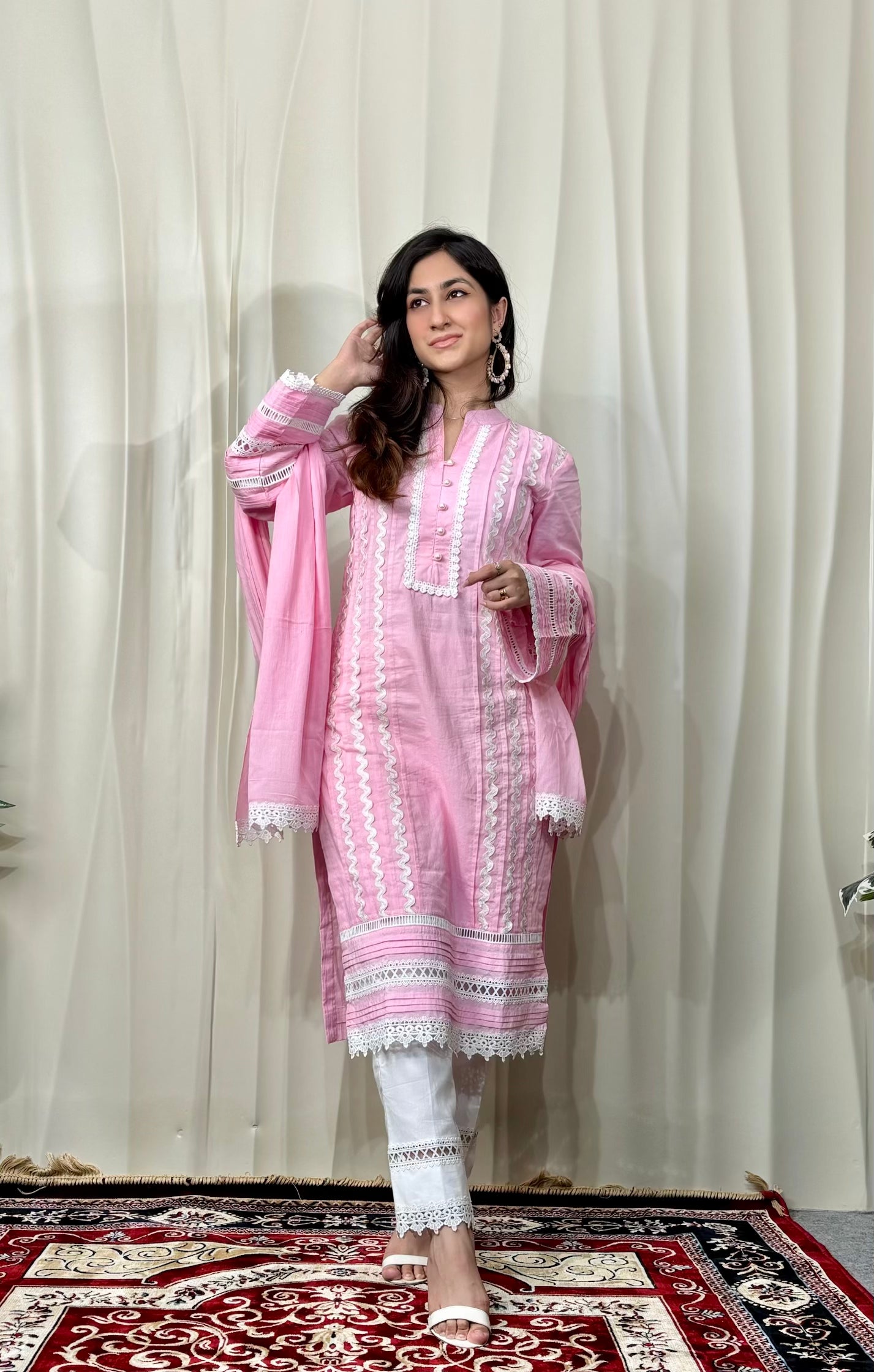Pink Cottan Straight Kurta Set