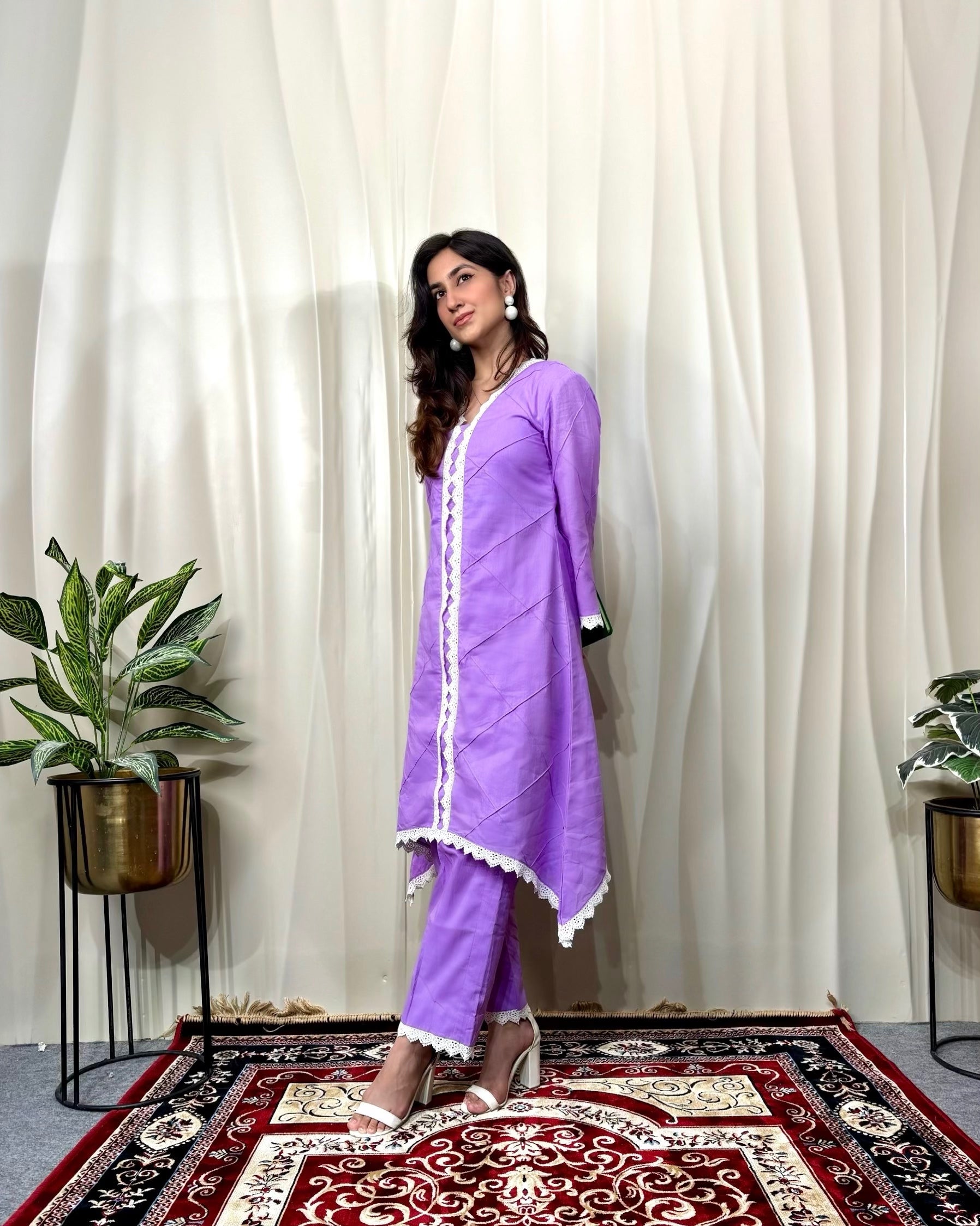 Lilac Cottan Co-ord With Lace