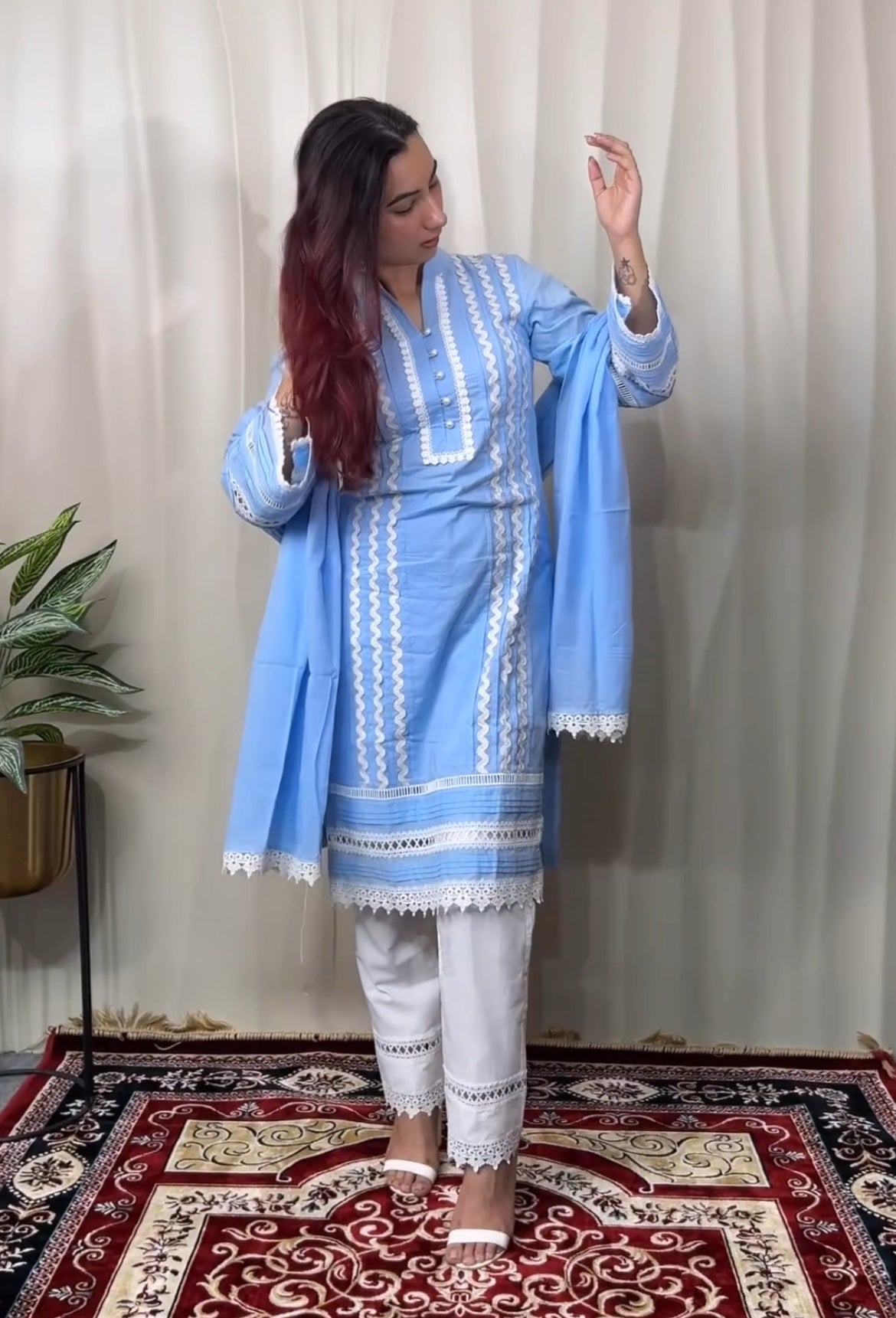 Powder Blue Cottan Straight Kurta Set
